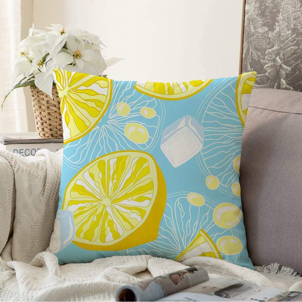 16x16 Inch Decorative Throw Pillow Covers - Soft Textured Lemonade & Tropical Drink Design for Couch, Bed, Sofa | Summer Home Decor, Living Room Accent, Cozy Gift Idea