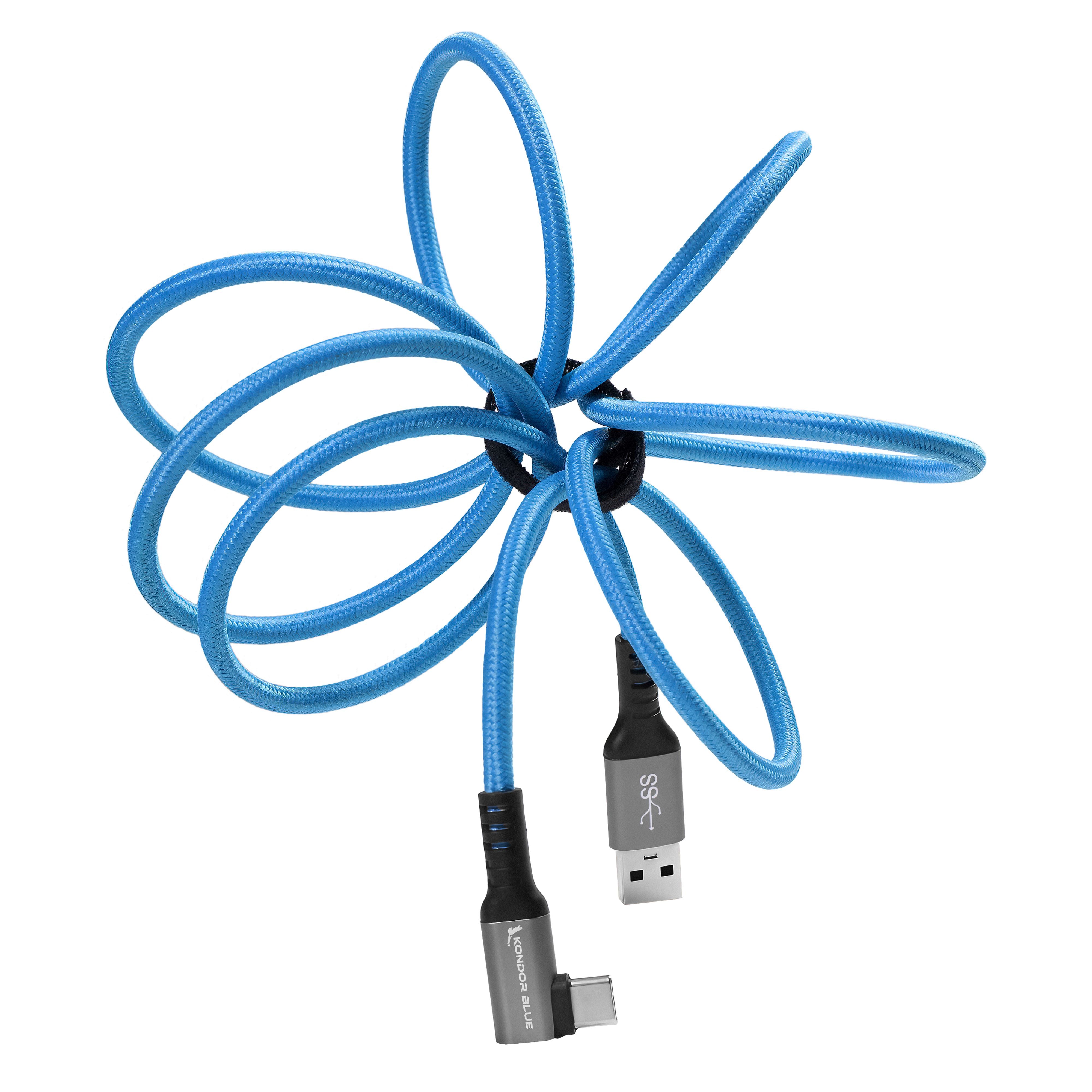 Kondor Blue USB A to USB C Right Angle Cable - High Speed Data & Power Transfer, 3A 60W 5Gbps, 5ft - Perfect for Gaming, VR Headsets & Fast Charging Devices