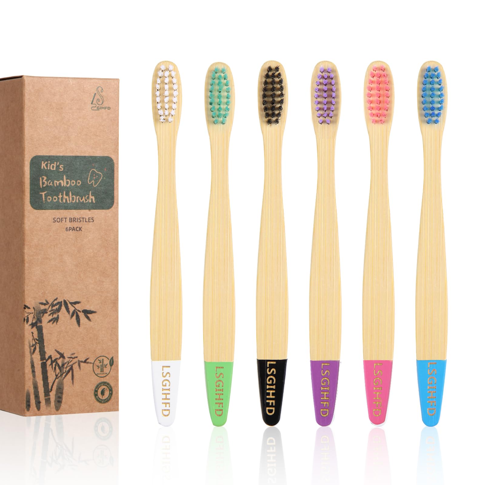 Eco-Friendly Bamboo Kids Toothbrushes 6 Pack - BPA Free Soft Bristles, Natural Biodegradable Toothbrushes for Toddlers & Babies | Gentle Dental Care for Home, Travel & Eco-Conscious Families