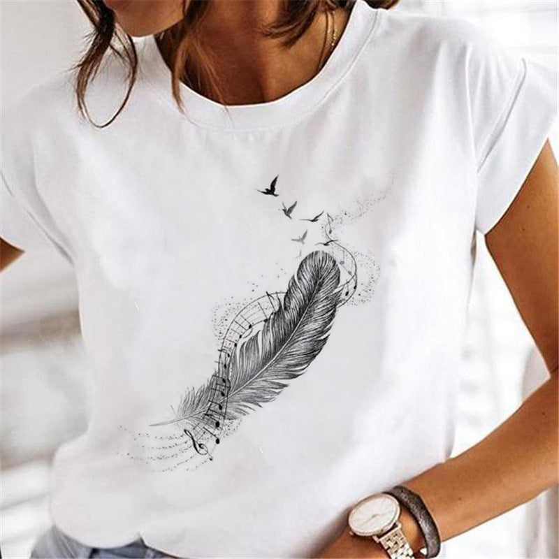Women's Dandelion Print Cartoon T-Shirt - Fashion Casual Short Sleeve Tee for Women - Perfect for Summer Outfits, Streetwear & Graphic Tee Lovers