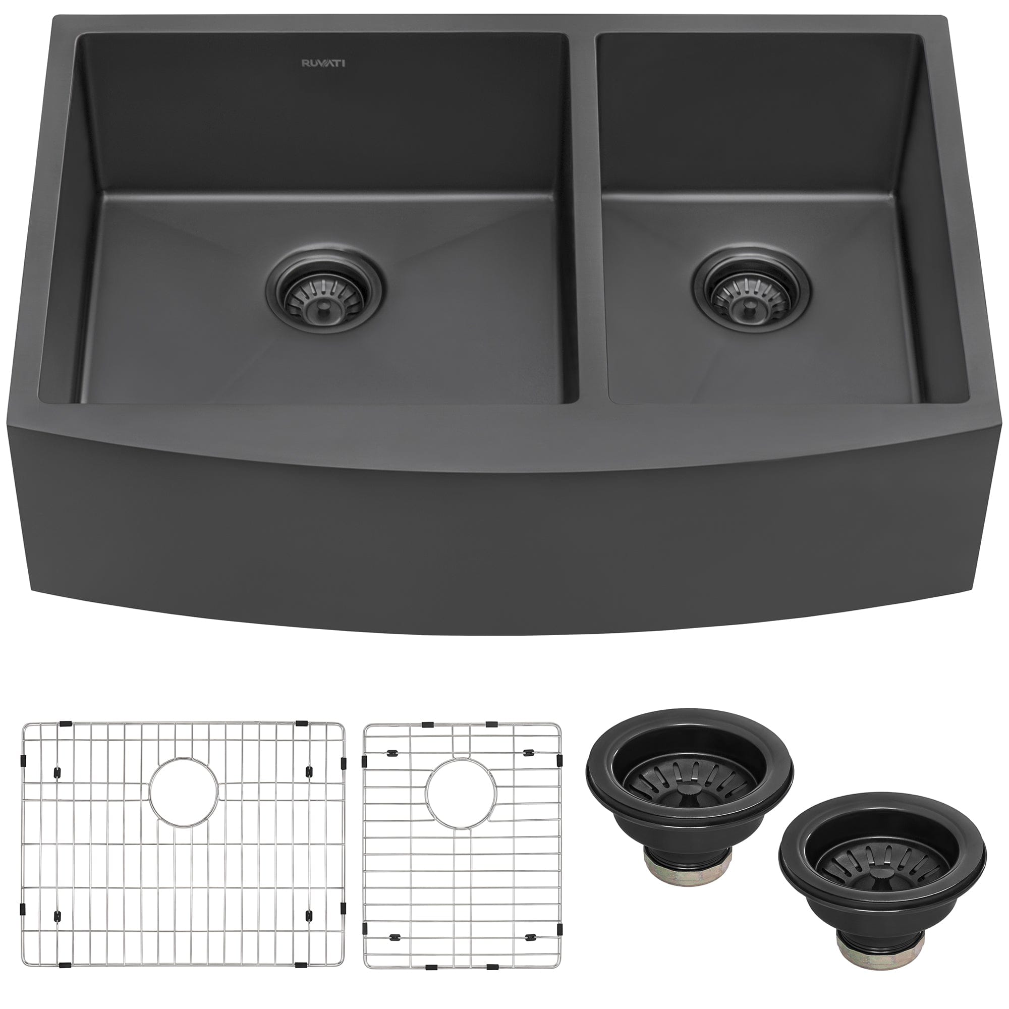 Ruvati Terraza 33-Inch 60/40 Double Bowl Stainless Steel Kitchen Sink RVH9742BL - Perfect for Modern Kitchens, RV Campers & Small Space Homes