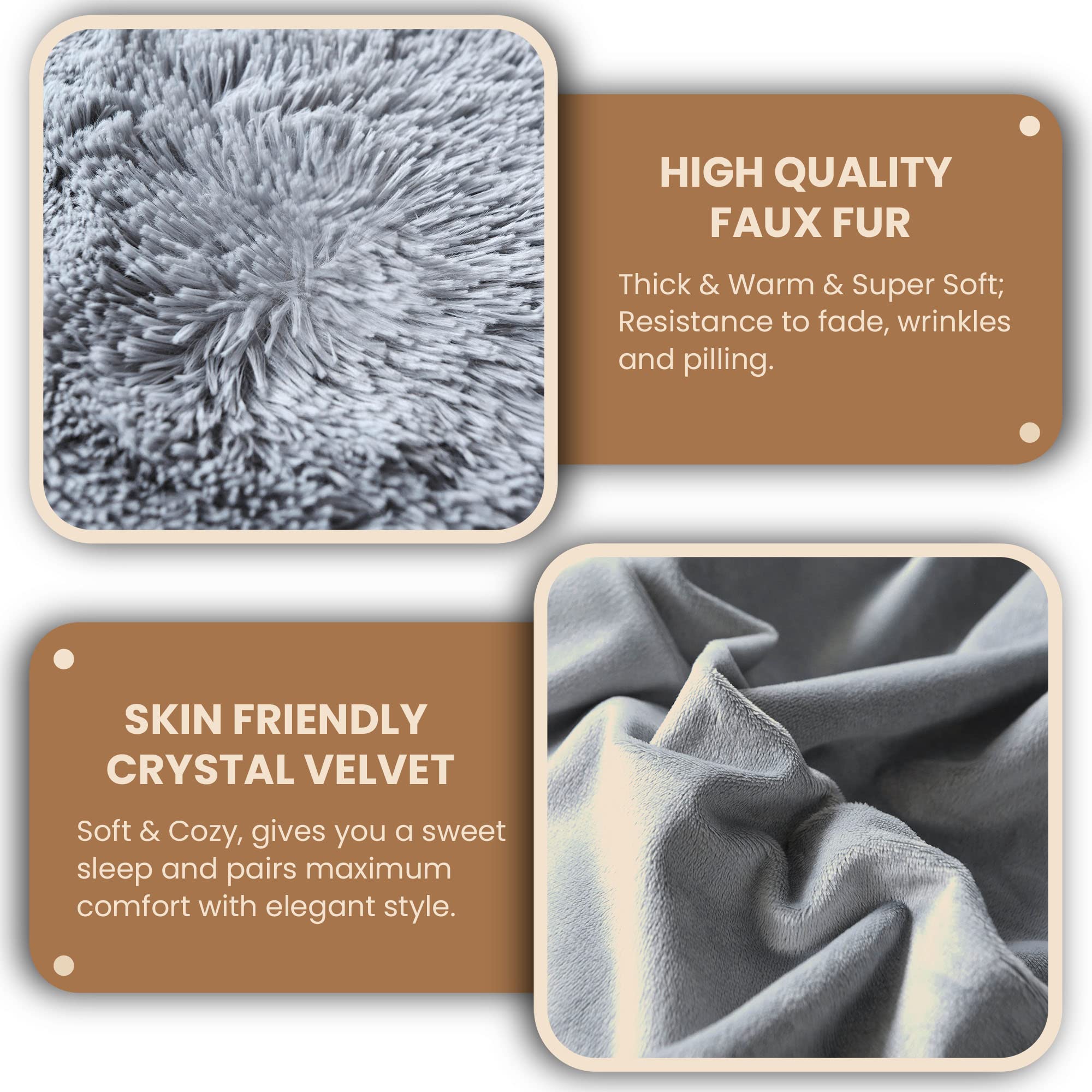 Luxury Shaggy Faux Fur Duvet Cover Set - Ultra Soft 2 Piece Fluffy Comforter Cover with Zipper Closure, Fuzzy Bedding Set (1 Plush Furry Duvet Cover + 1 Pillowcase) for Twin Size Bed in Light Grey - Perfect for Cozy Winter Nights and Stylish Bedroom Decor