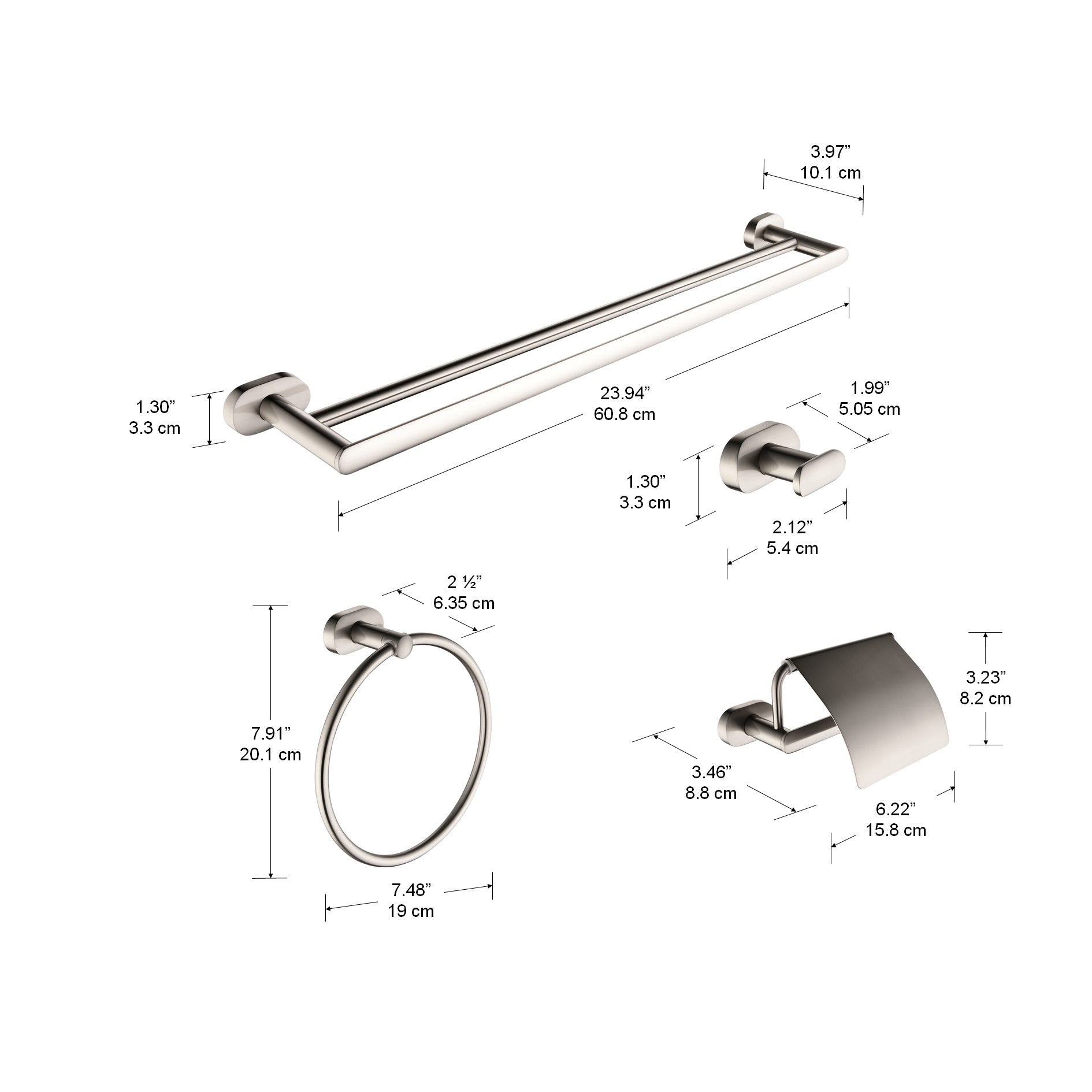 Brushed Nickel Aria 4-Piece Bathroom Accessory Set - Shower, Sink & Vanity Organizer for Modern Bathrooms