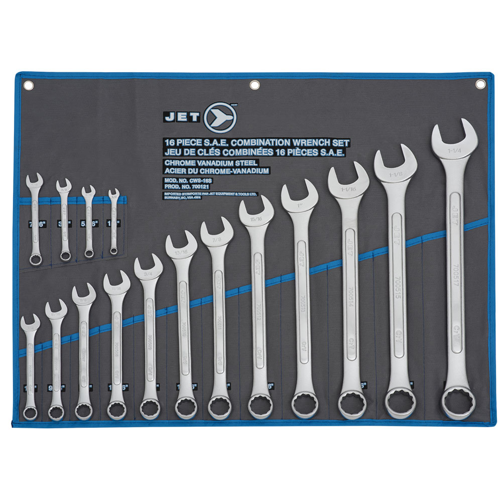 Jet 700121 CWS 16S 16-Piece SAE Raised Panel Combination Wrench Set - Professional Mechanics Tool Kit for Automotive Repair & Home Improvement Projects
