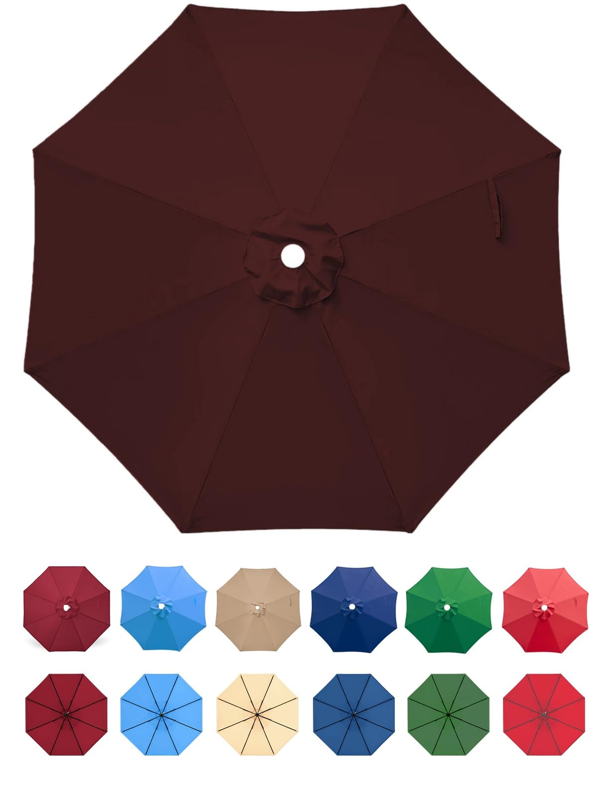 9ft Replacement Canopy for Patio Umbrella - Outdoor Table Market Yard Umbrella Top with 8 Ribs | Perfect for Backyard, Poolside, and Outdoor Dining Areas