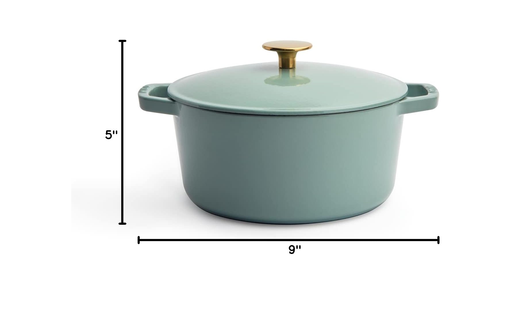 Premium 3.5-Quart Enameled Cast Iron Dutch Oven with Lid – Kana Milo Casserole Pot | Dual Enamel Coating Inside & Out | Oven & Dishwasher Safe | Eucalyptus with Gold Knob | Perfect for Braising, Stewing & Baking Bread