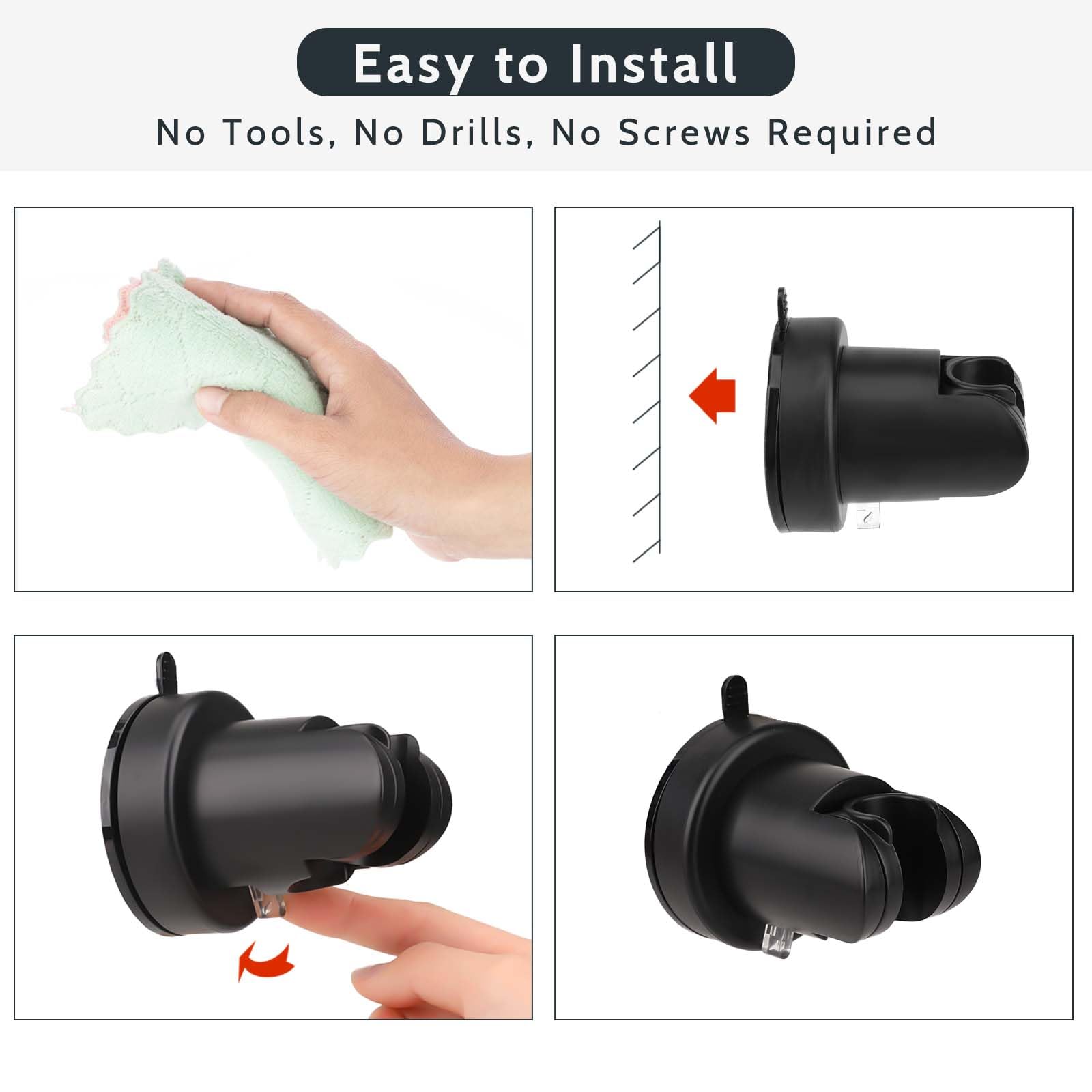 Adjustable Shower Head Holder with Strong Vacuum Suction Cup - Removable Wall Mount Bathroom Accessory for Shower Wand - Durable ABS Plastic - Perfect for Small Spaces & Rental Homes