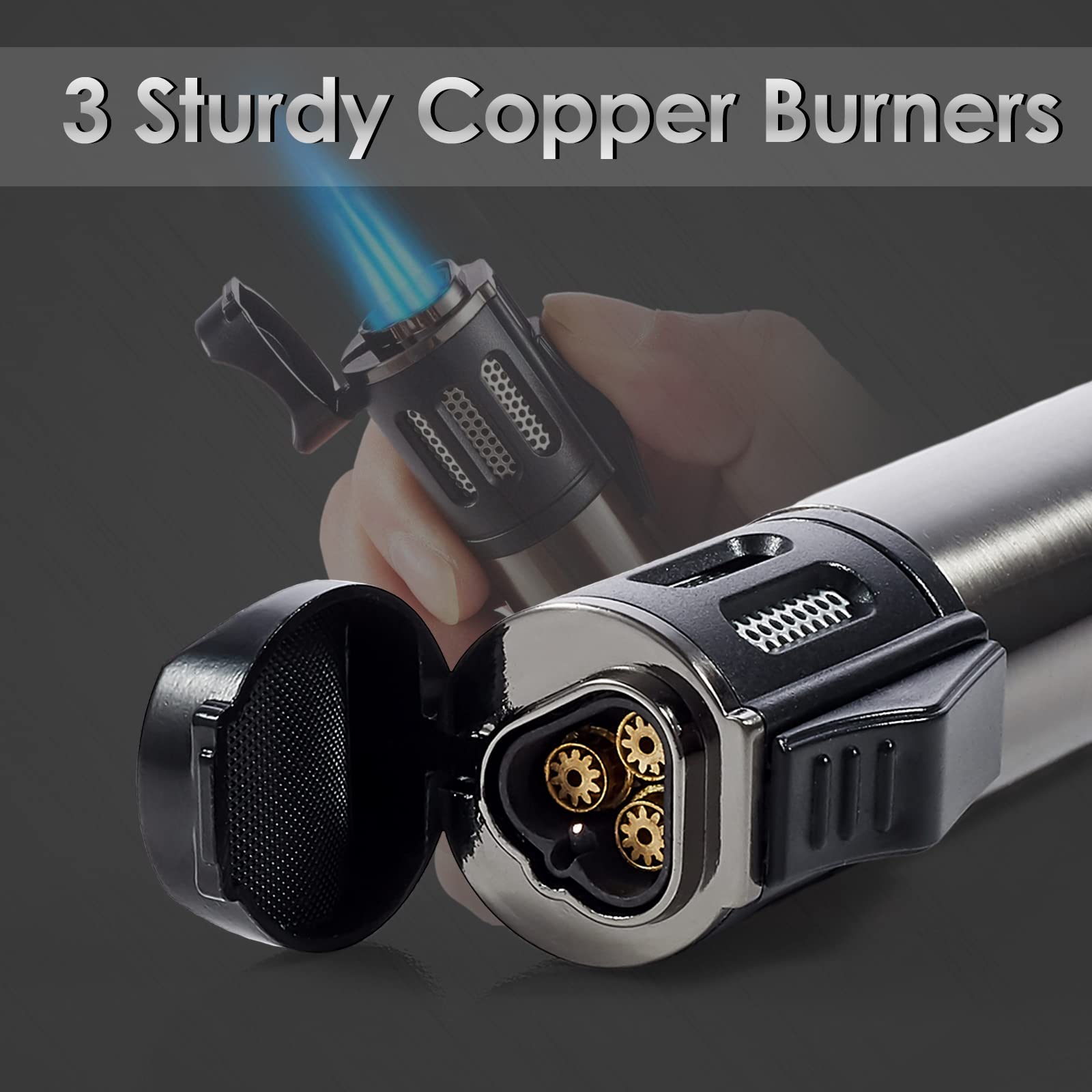 Urgrette 2 Pack Triple Jet Flame Torch Lighter - Adjustable Windproof Butane Lighter Refillable for Grilling, Kitchen, Fireplace & Camping | Perfect for Candle Lighting, BBQ, Outdoor Adventures (Fuel Not Included)