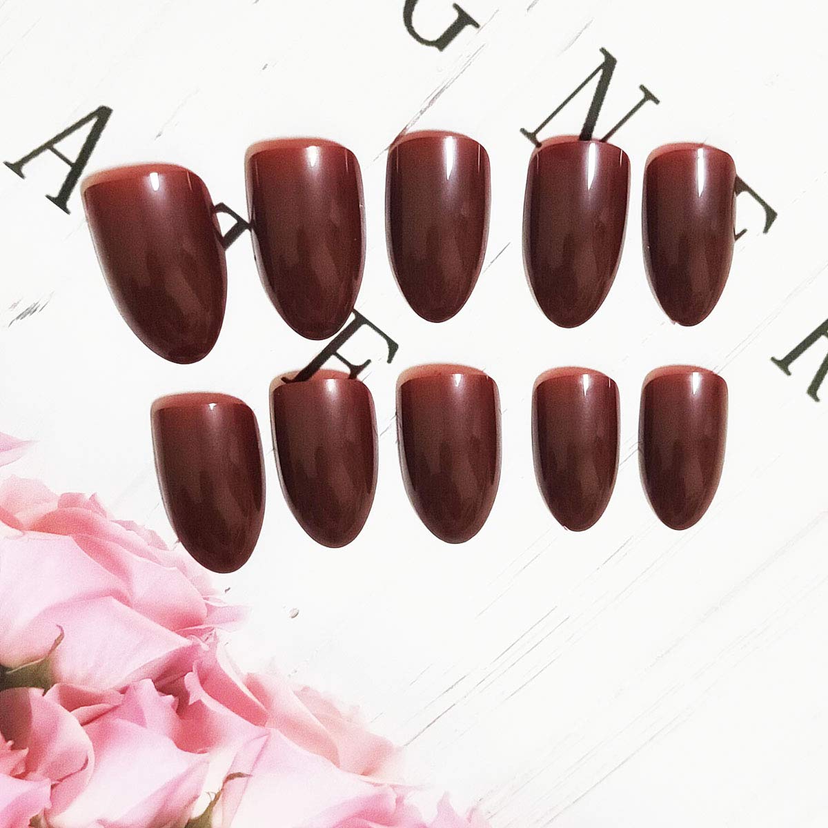 24Pcs Stiletto False Nails - Glossy Long Claw Press on Nails, Pure Color Acrylic Full Cover Fake Nails for Women Girls & Teens (Wine Red) - Perfect for Parties, Weddings & Special Occasions