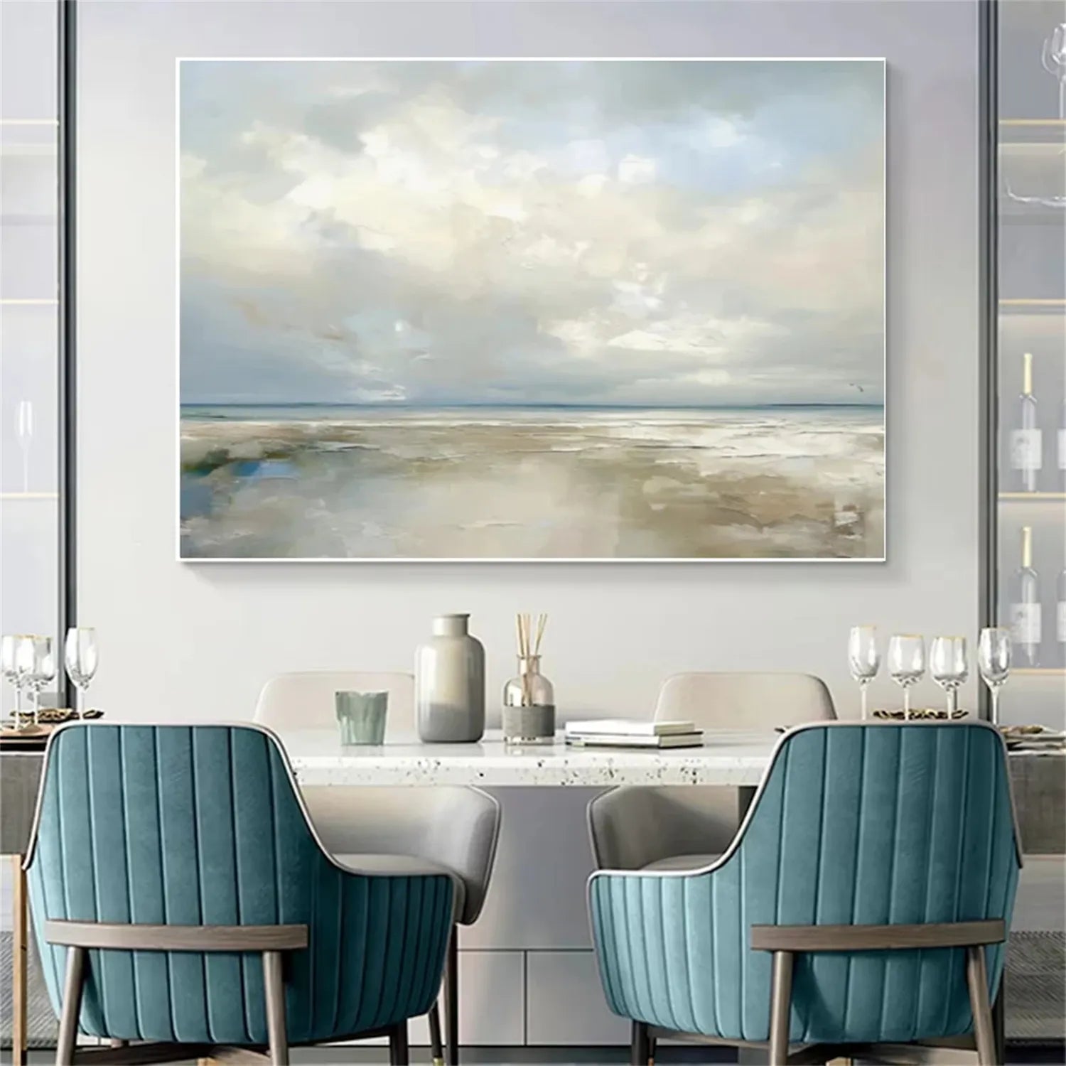 Custom Size Ocean and Sky Painting Wall Art - Handmade Canvas Print #OS175 for Living Room, Bedroom, or Office Decor