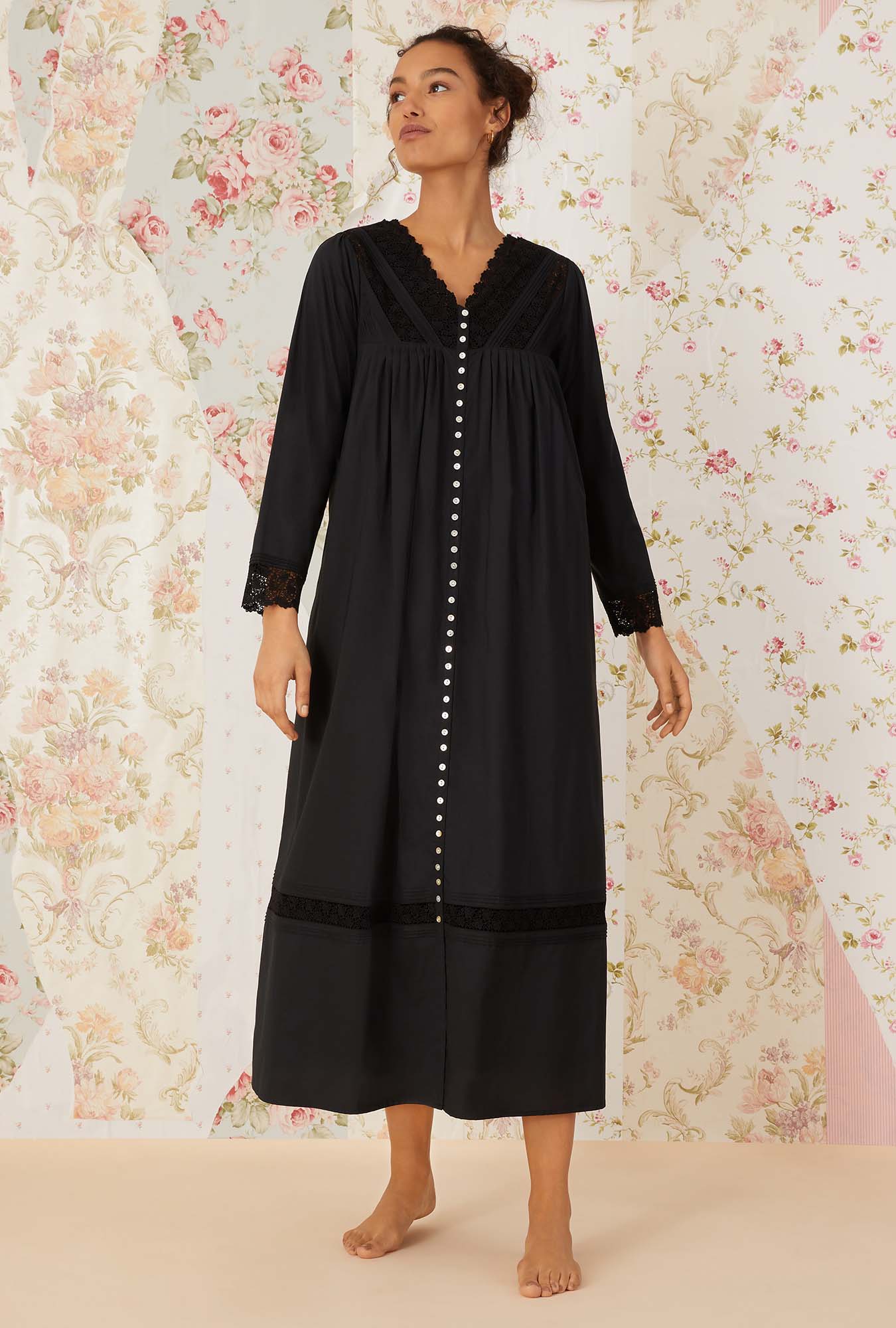 Portofino Women's Elegant Ballet Button Front Robe - Soft Long Sleeve Loungewear for Home, Spa & Bridal Dressing