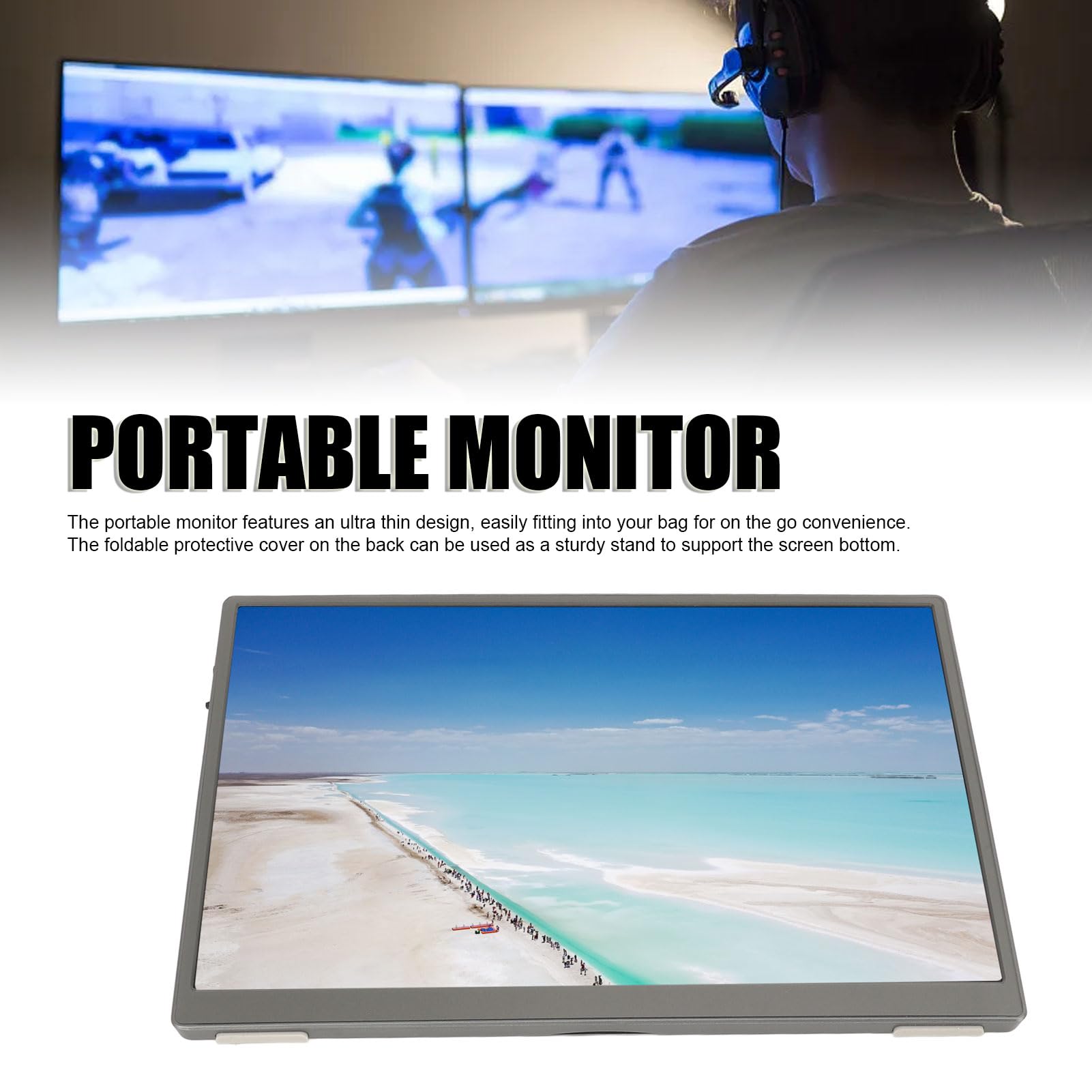 ASHATA 10.5inch Portable Monitor - Full HD 1920x1280 IPS Screen, 60Hz Gaming Monitor with HDR & Dual Speakers | External Second Display for Laptop, PC, Phone, Xbox & PS5 | Perfect for Travel, Work & Gaming