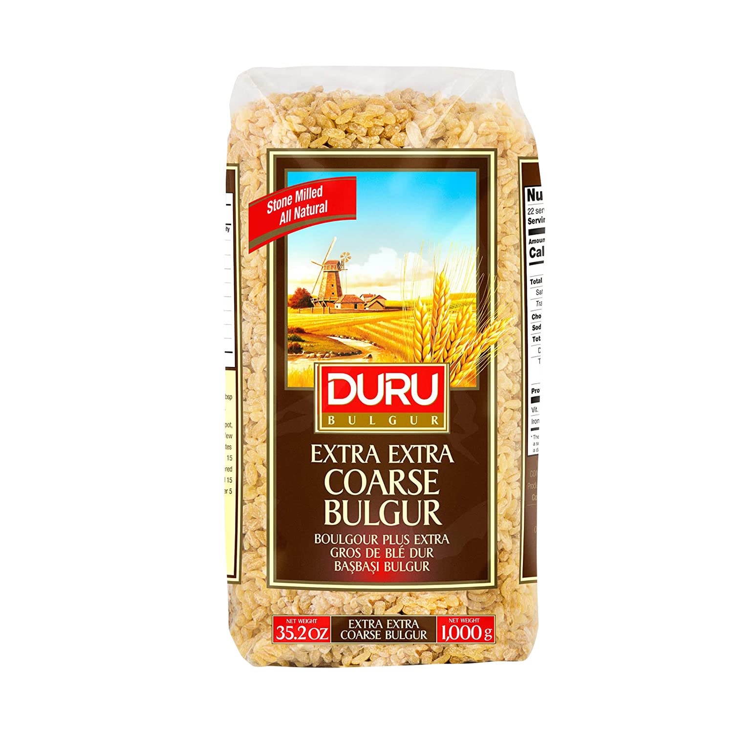 Duru Extra Coarse Bulgur Wheat, 35.2oz (1000g) - 100% Natural Certified High Fiber & Protein Non-GMO Whole Grain - Perfect for Vegan Recipes, Salads, Pilafs & Healthy Meal Prep - Better Alternative to Rice