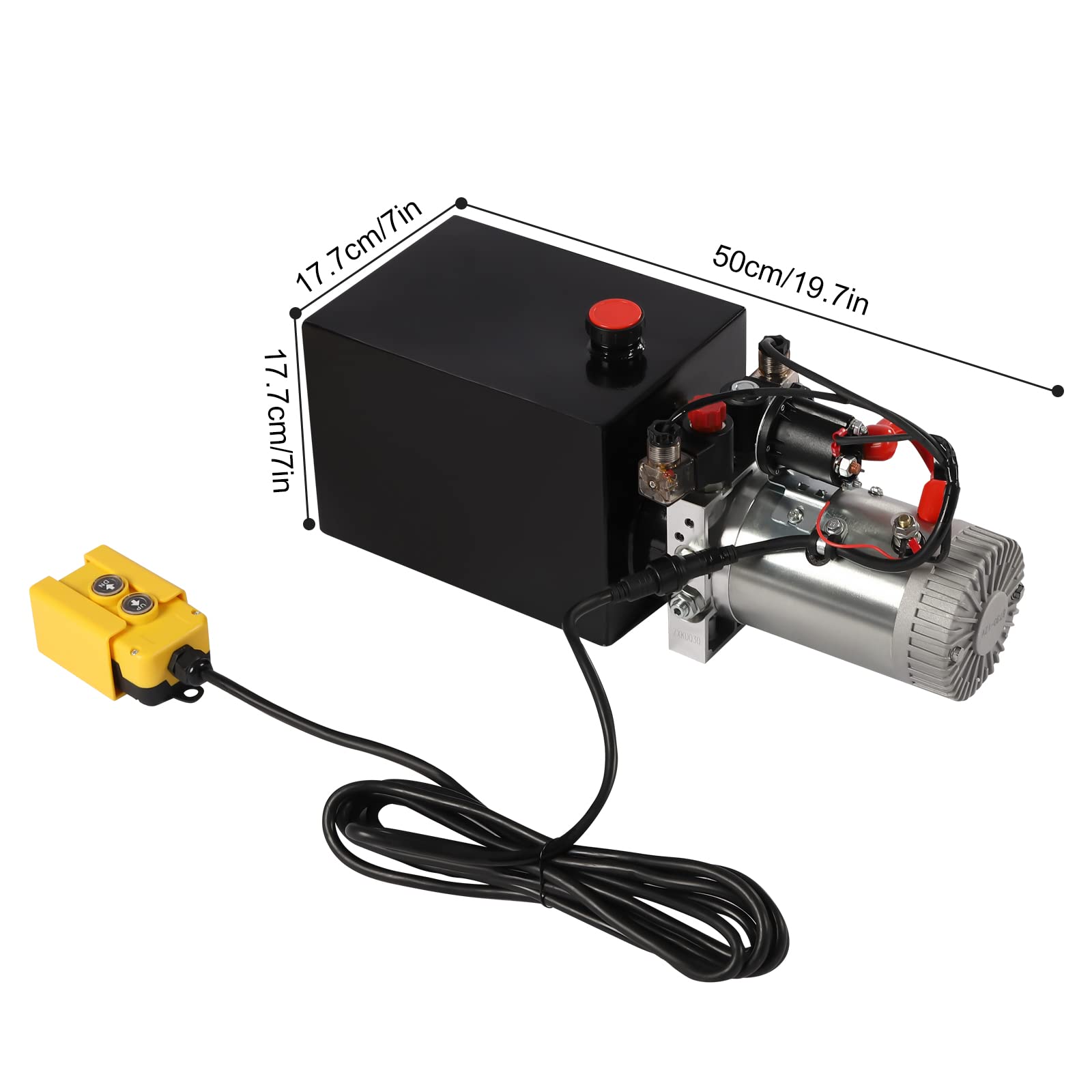 12V DC Double Acting Hydraulic Power Unit - 8 Quart Steel Oil Tank with 3KW Powerful Motor & Remote Control - Ideal for Dump Trailers, Car Lifts, Log Splitters, and Heavy Equipment Maintenance
