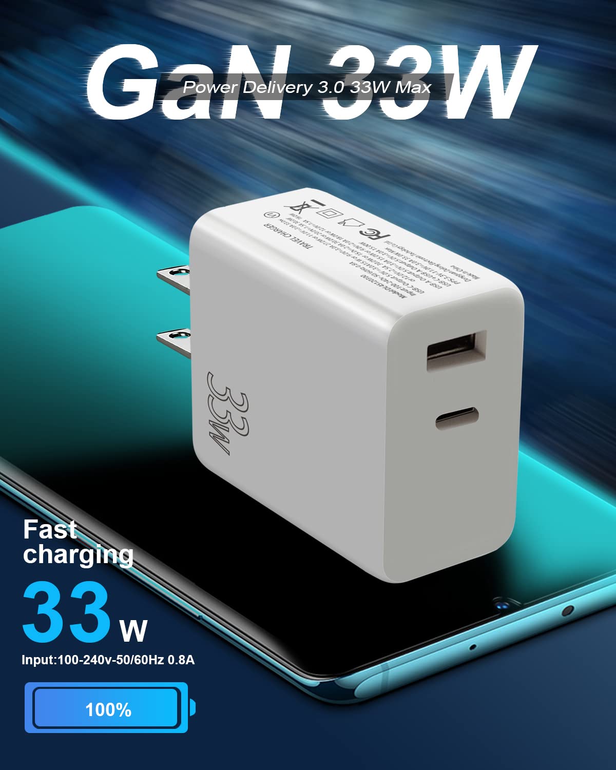 33W Fast Wall Charger with Dual USB-C Ports, PD 3.0 Quick Charge for iPhone 12/13/14 Series, iPad Pro, Samsung Galaxy - Compact Travel Charger for Home, Office & Car Use