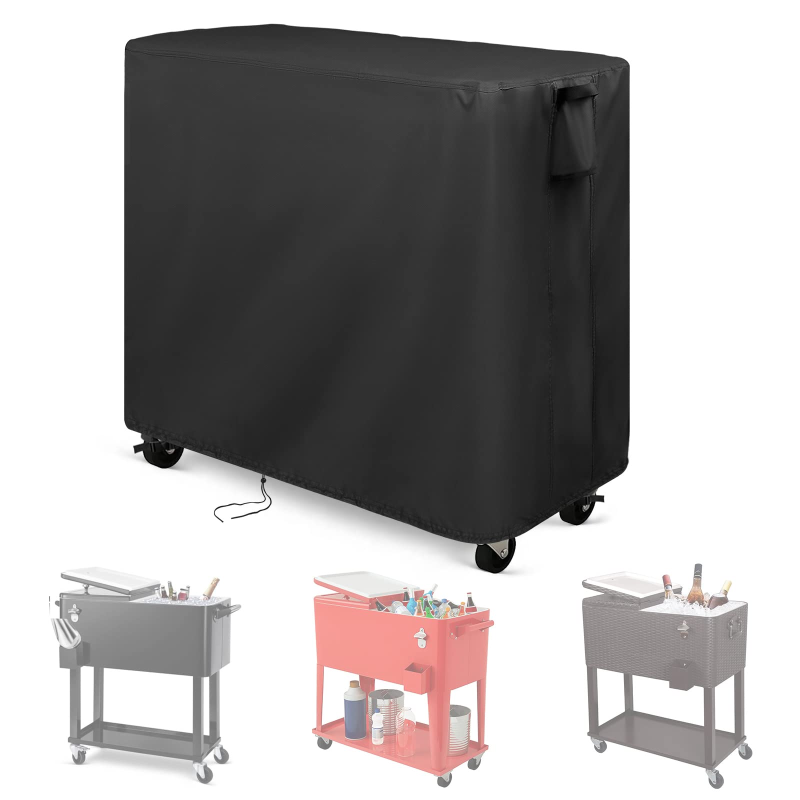 Kingling Waterproof Cooler Cart Cover for 65-80 Quart Coolers - Black Outdoor Rolling Ice Chest Protector (32''L x 18''W x 32''H) - Perfect for Patio Parties, Beach Trips & Tailgating