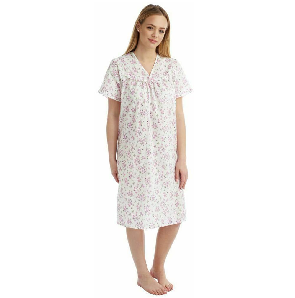 Tesmark Women's Incontinence Nightgown - Open Back Floral Hospital Nightdress for Bladder Control, Maternity & Postpartum Care - Breathable Poly-Cotton Nightwear UK Sizes 8-30 (Ideal for Elderly Care, Recovery & Comfortable Sleep)