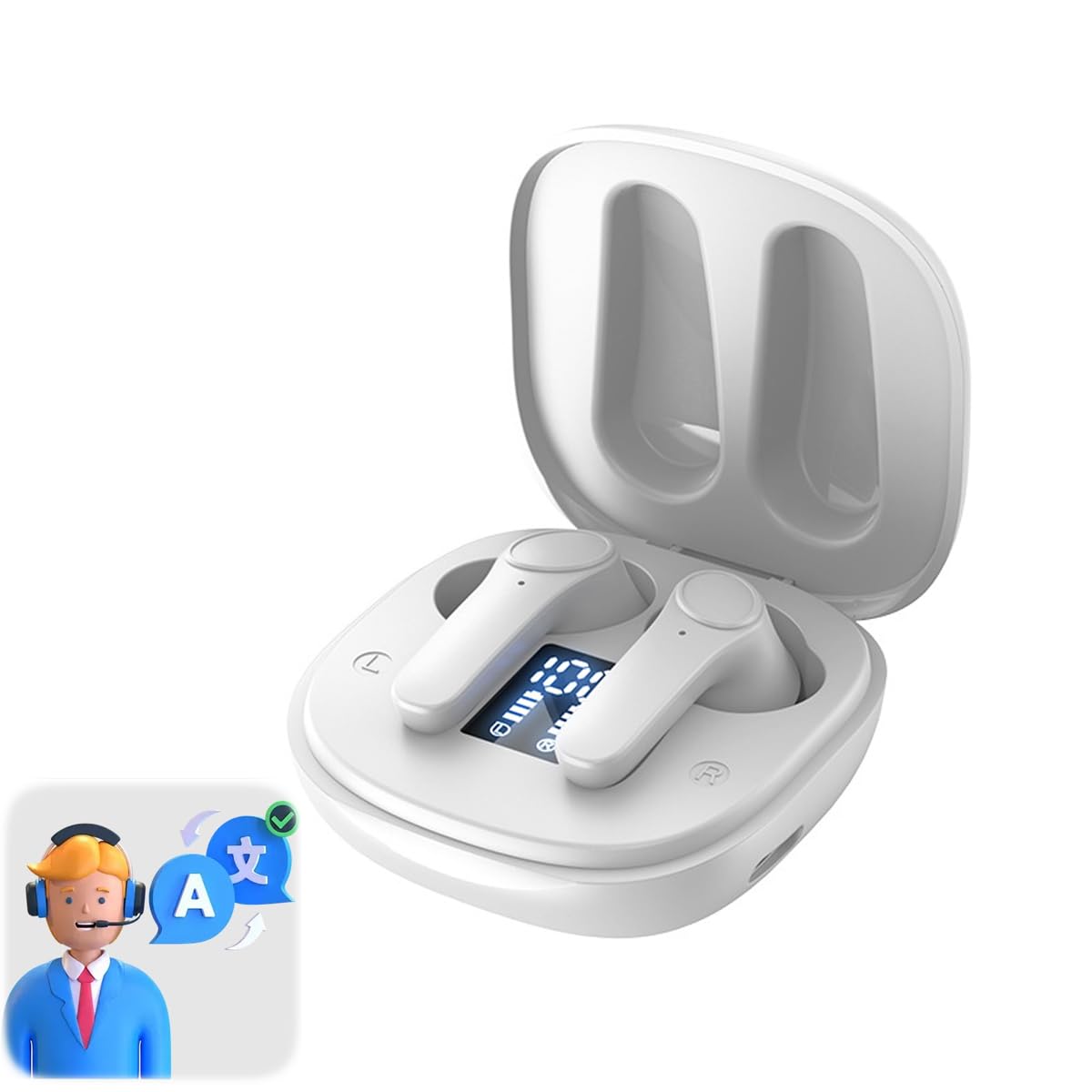 Echowave B11 Translator Earbuds - 144 Language Offline Translation Device with 3 Modes | Wireless Bluetooth Earbuds for Travel, Business Meetings & Real-Time Conversations (White)