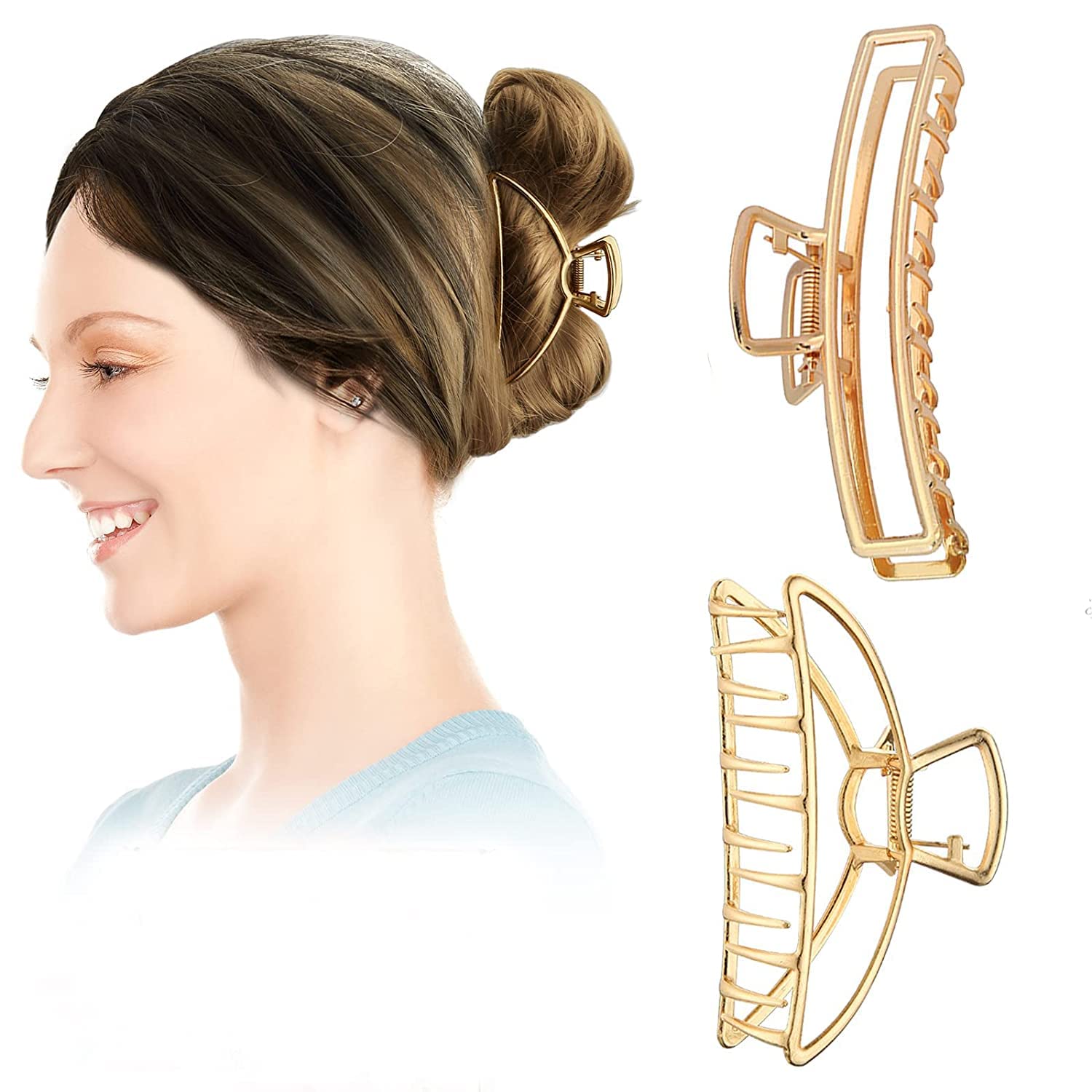 INHEAVEN Metal Hair Clips for Women - 2 Pack Medium Claw Clips for Thick Hair, Strong Hold Gold Hair Clamps for Styling | Perfect for Updos, Ponytails & Everyday Hair Accessories