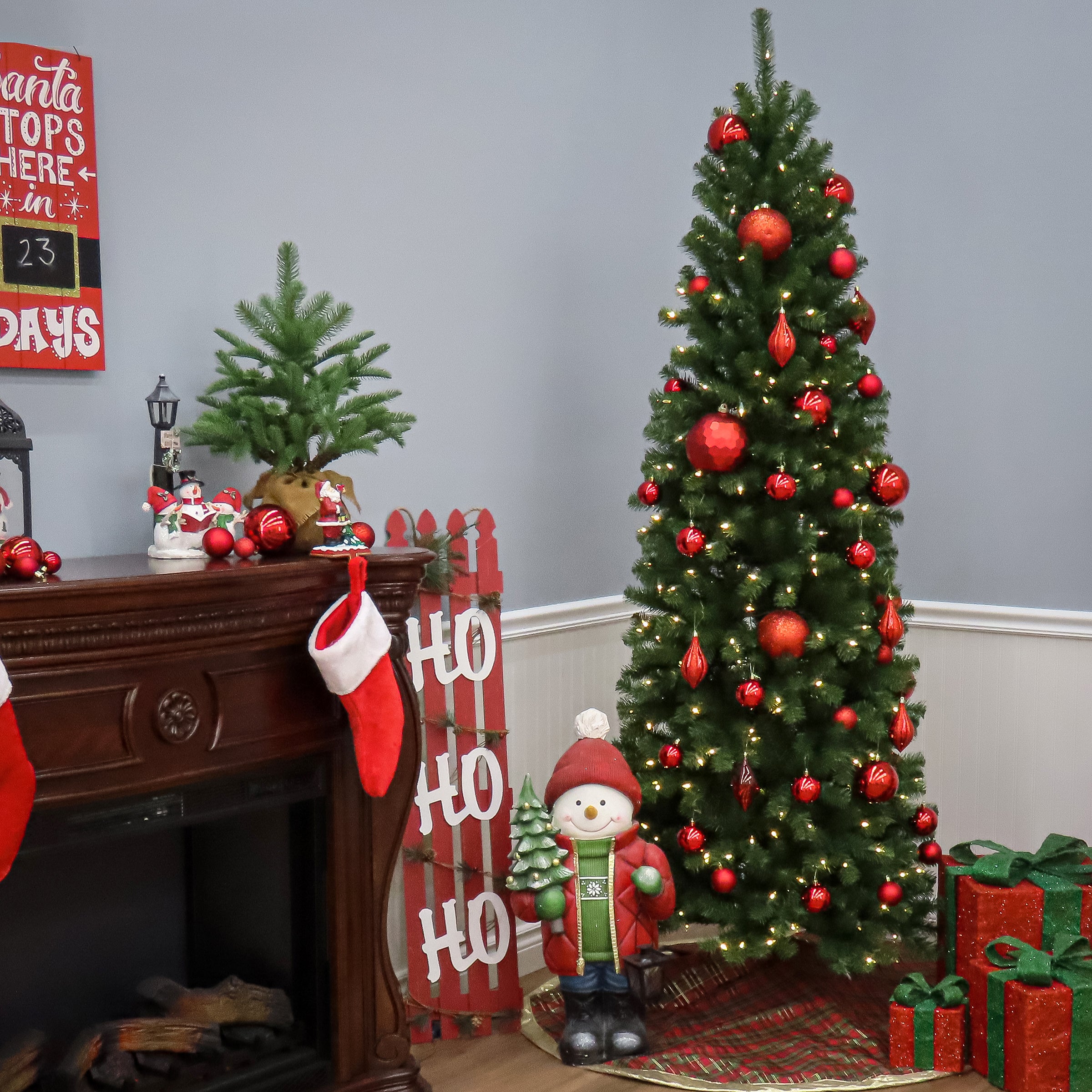 9 ft. North Valley Spruce Pencil Slim Artificial Christmas Tree - Perfect for Small Spaces & Apartment Holiday Decor