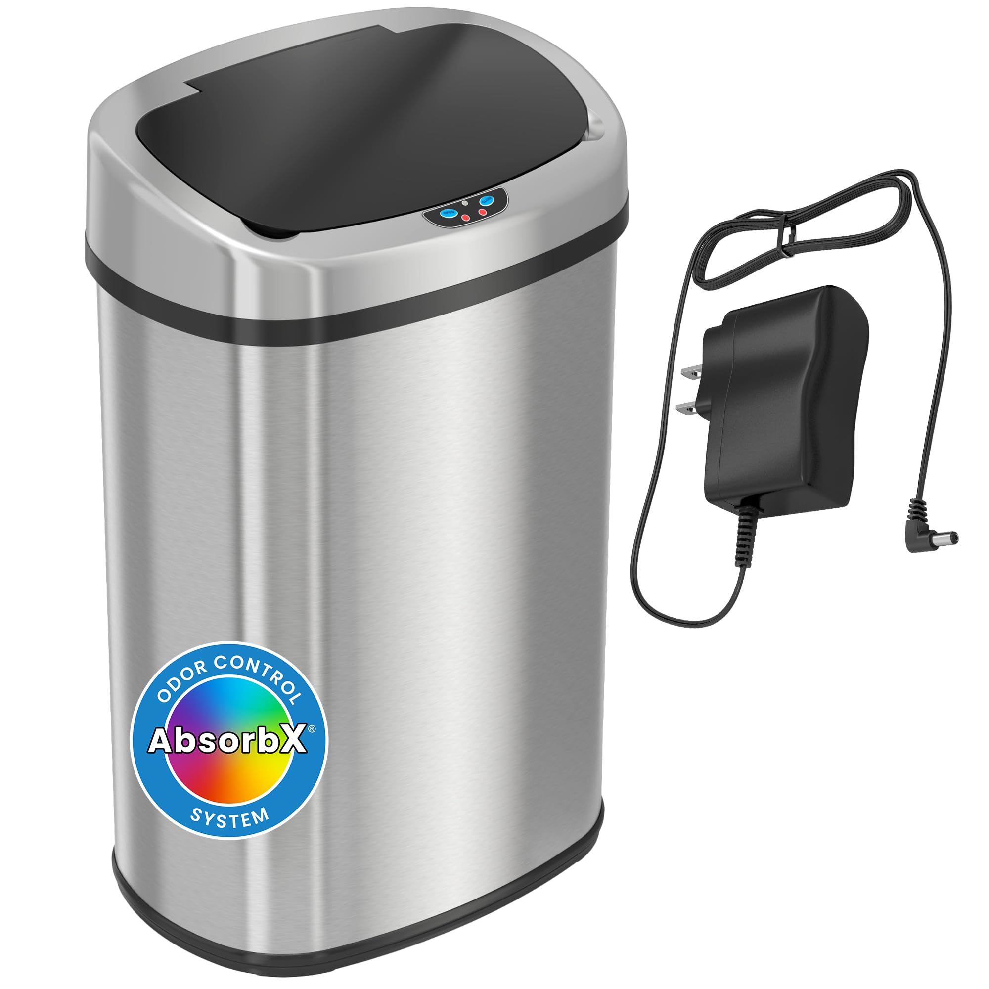 13 Gallon Automatic Touchless Sensor Kitchen Trash Can with Odor Filter & AC Adapter - Stainless Steel Garbage Bin for Home, Office, Business - Hands-Free, Space Saving Oval Design - Perfect for Kitchen, Bathroom, Pantry & Commercial Spaces