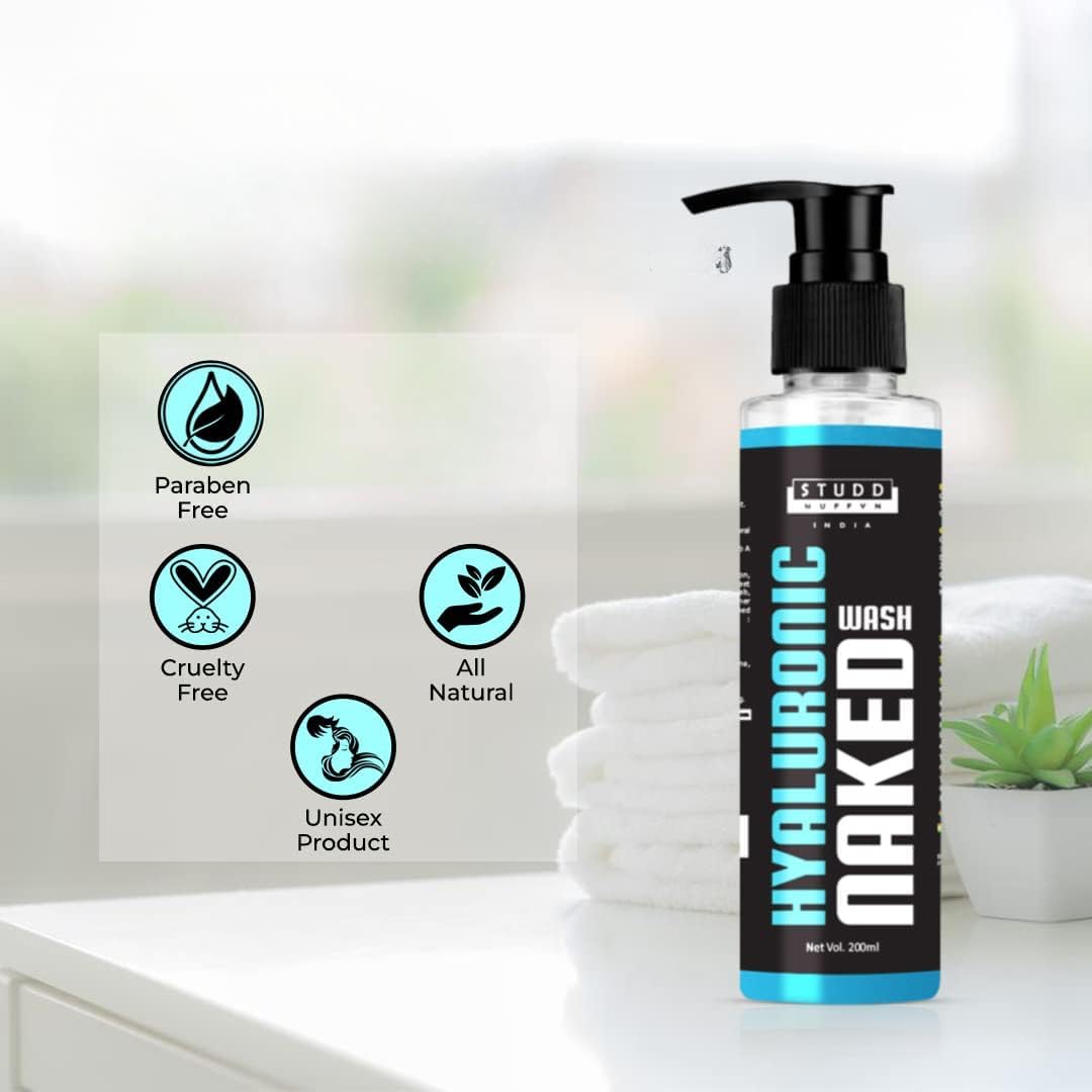 Hyaluronic Acid Facial Cleanser - Gentle Naked Wash for Hydrated Skin | 200ml (6.76 Fl Oz) | Pack of 1 | Perfect for Daily Skincare Routine & Travel