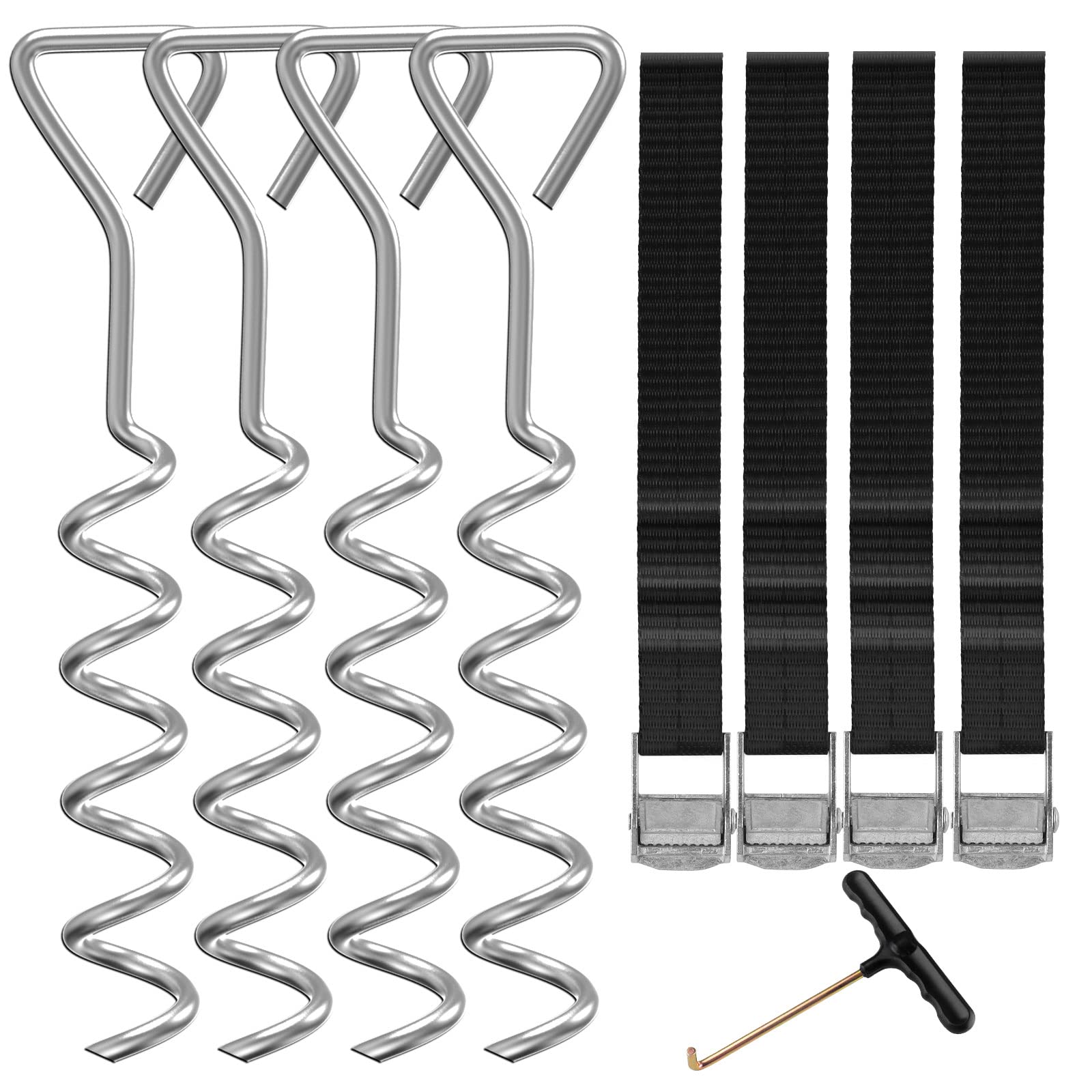 Heavy Duty Trampoline Anchors - Galvanized Steel Windproof Ground Stakes Kit for 10ft,12ft,14ft,15ft Trampolines (15.8 Inch) - Secure Outdoor Play Equipment in High Winds for Backyard, Garden & Park Safety