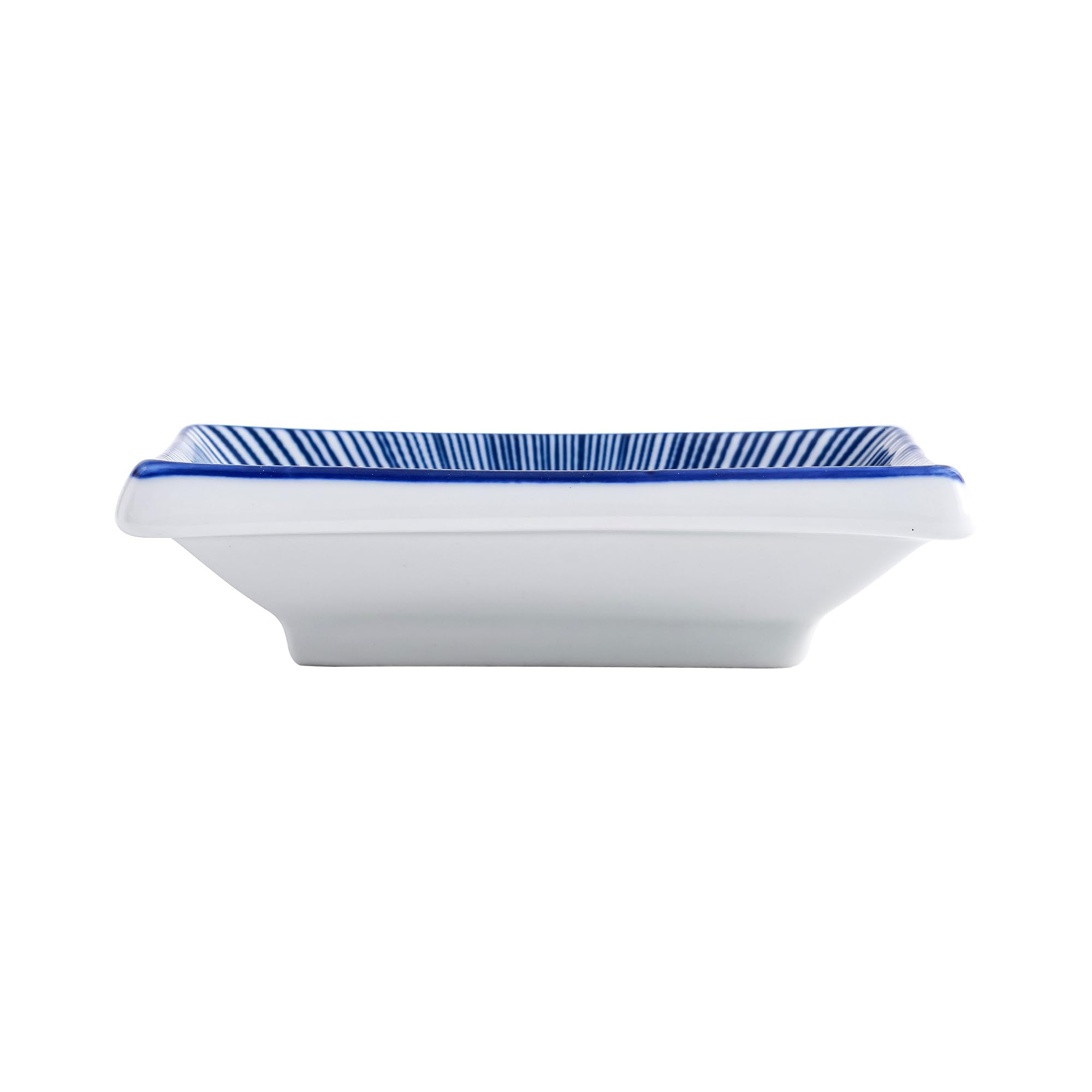 4 Inch Ceramic Sauce Dish - Japanese Rectangular Sushi Dipping Bowl, Seasoning Dishes & Appetizer Plates for Soy Sauce, Wasabi, Snacks - Home Kitchen Serving Set (4-Pack, Blue Radial) - Perfect for Sushi Nights, Dinner Parties & Asian Cuisine