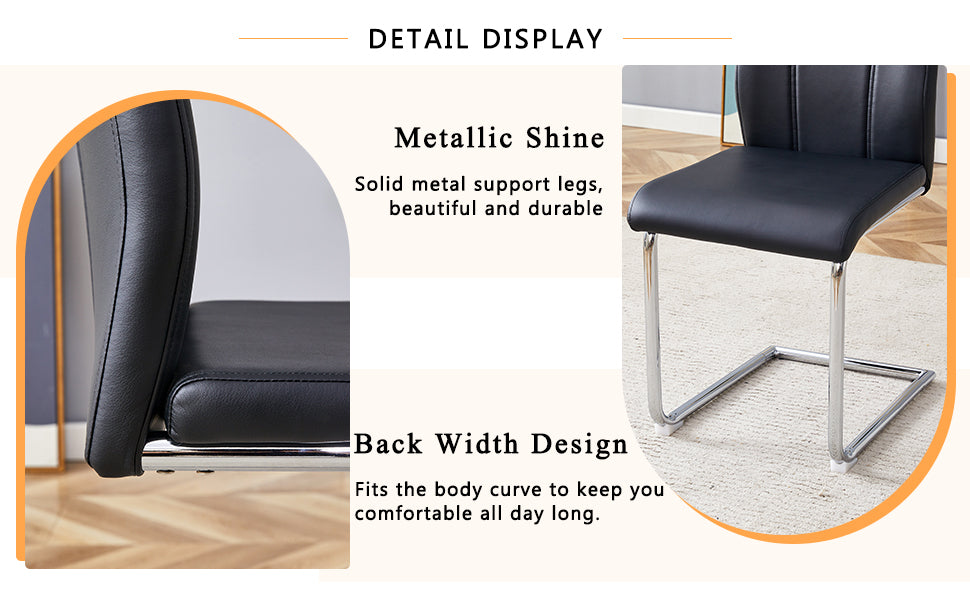 Modern Black PU Dining Chairs Set of 6 - Waterproof Leather Upholstered Chairs with Silver Metal Legs for Kitchen, Restaurant, Office & Conference Room - Elegant & Durable Seating Solution for Home & Commercial Use