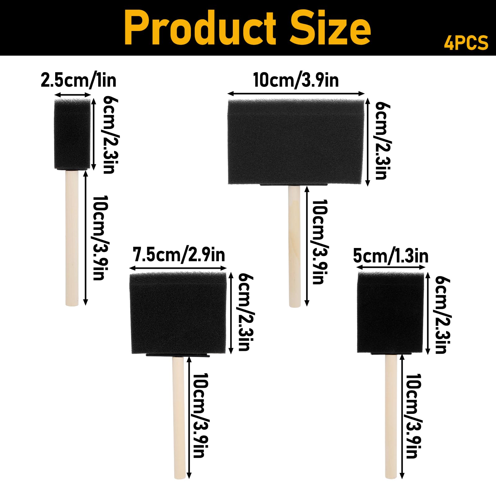 4 Pack Foam Paint Brushes Set - 1