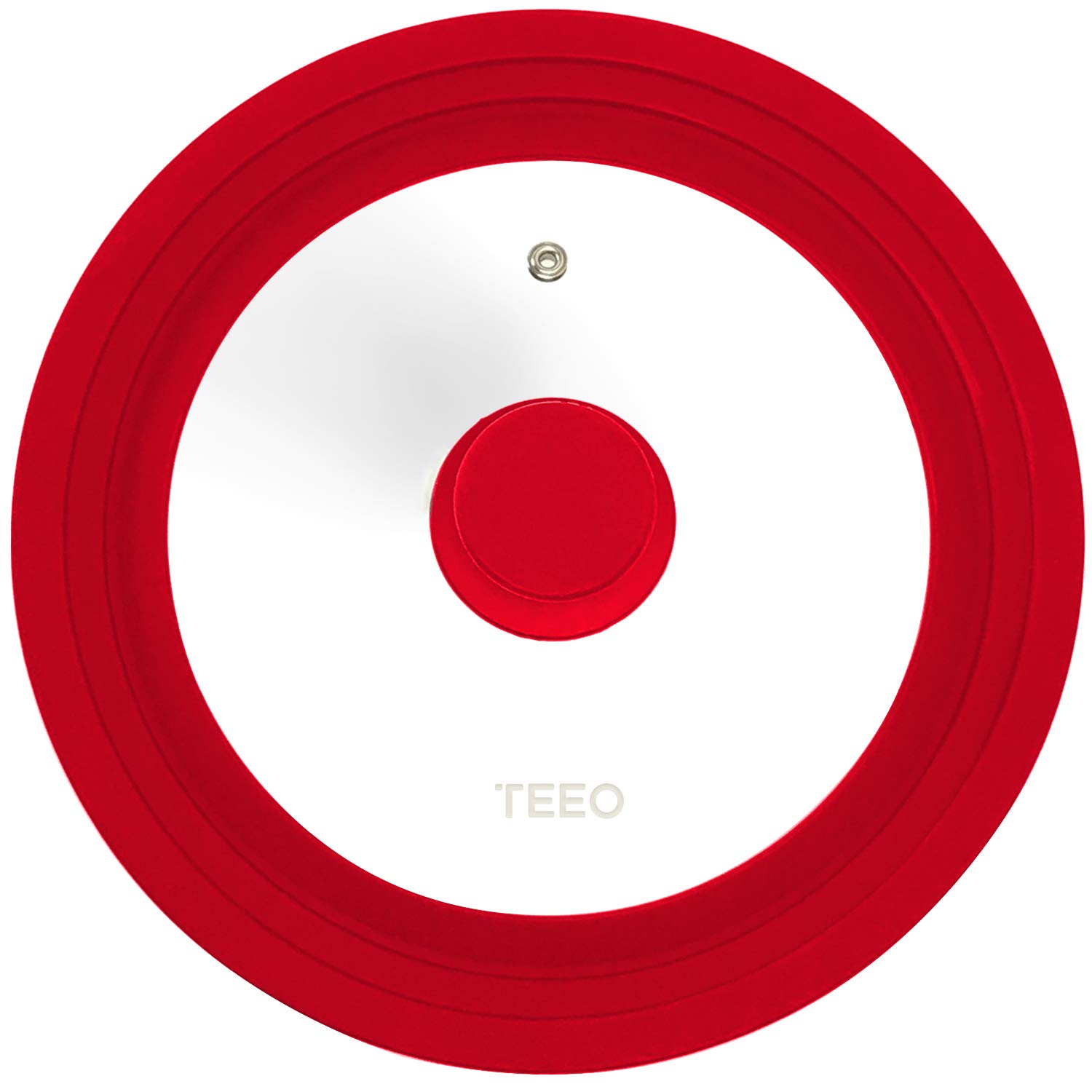 Teeo Universal Silicone Pot Lid - 8/8.5/9.5 Inch Multi-Sized Drop Lid for Frying Pans, Skillets & Cookware - Tempered Glass with Cool Touch Handle & Steam Vent - Dishwasher Safe (Red) - Perfect for Cooking, Steaming & Food Storage