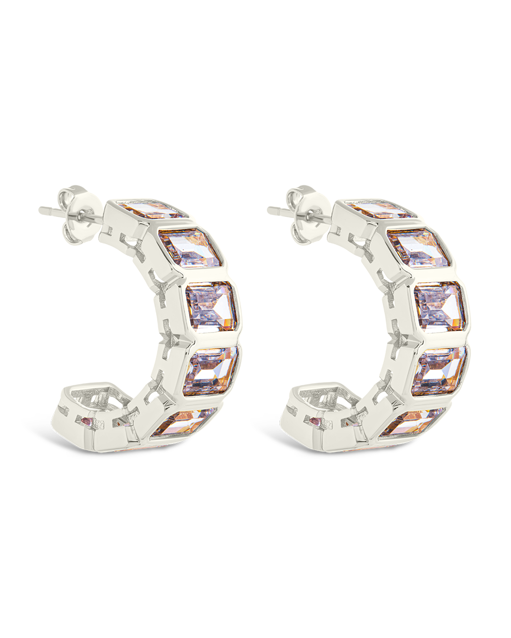 Nyssa Bezel CZ Station Hoop Earrings for Women - Cubic Zirconia Gold Plated Dangle Earrings - Elegant Jewelry Gift for Birthday, Anniversary & Special Occasions
