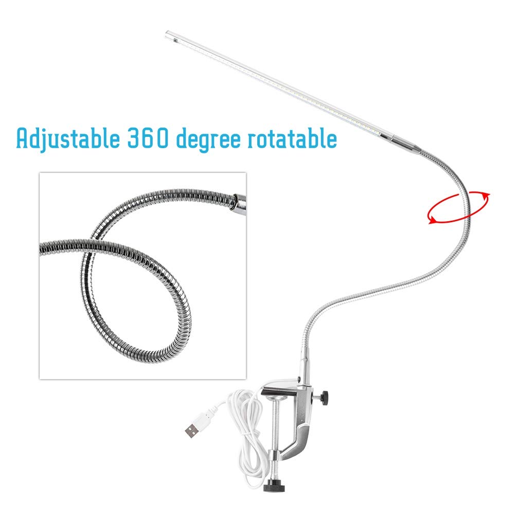 Haofy 18W USB Adjustable LED Desk Lamp with Clip - Eye-Caring Reading Light for Study, Office, Makeup & Manicure (Silver) | Perfect for Home, Dorm & Beauty Salon Workspace