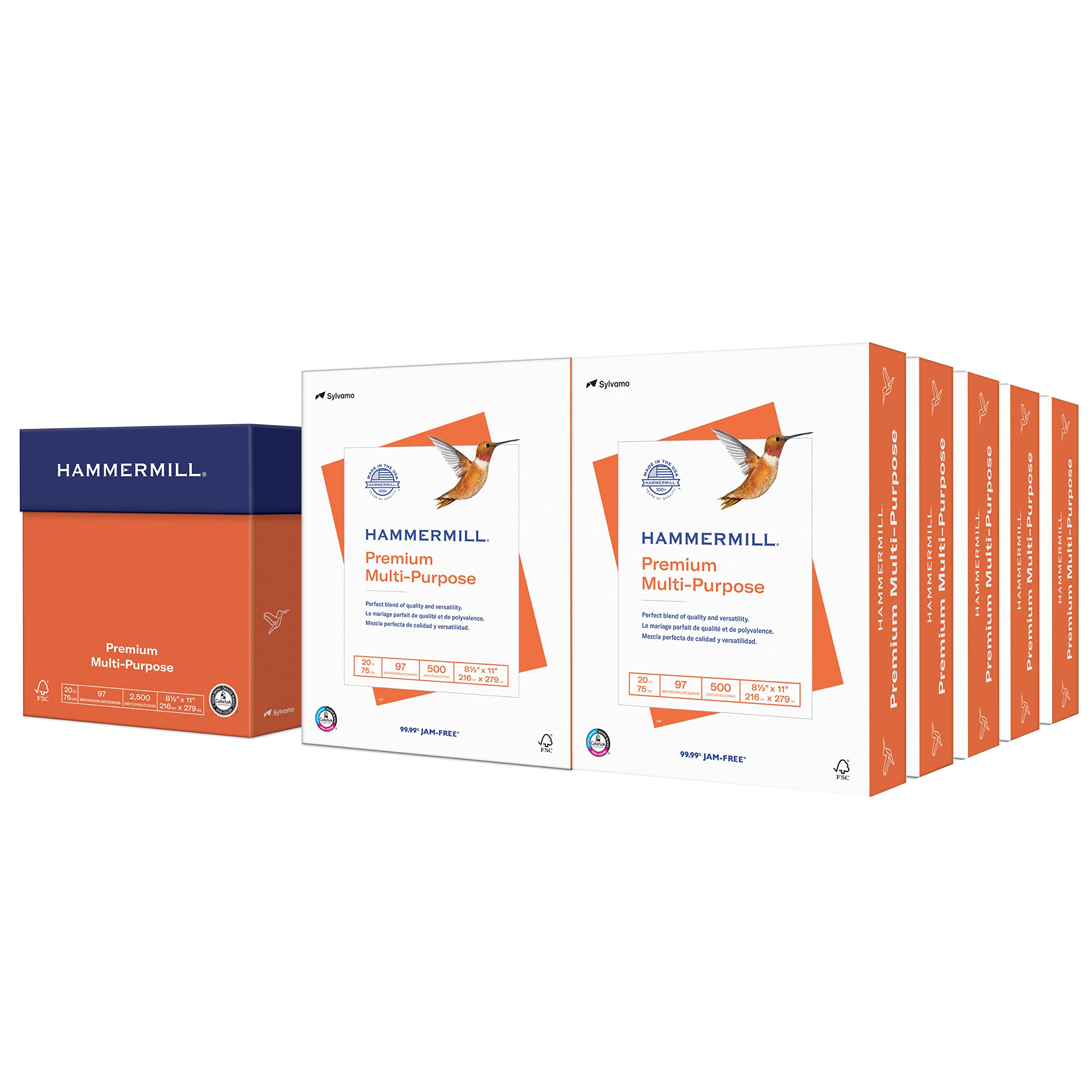 Hammermill Premium Multipurpose Printer Paper 20 lb, 8.5 x 11 - 10 Ream Case (5,000 Sheets) - 97 Bright White, Acid Free, Made in USA - Ideal for Office, School & Home Printing, Copying & Faxing