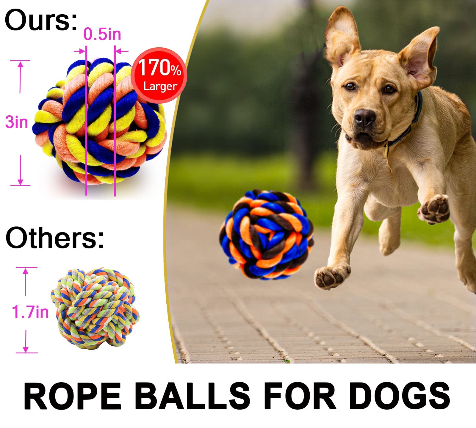 LosFong Tough Dog Chew Toys - 6 Pack Durable Balls & Rope Toys for Medium Large Breeds, Aggressive Chewers, Dental & Teething Toys | Perfect for Outdoor Play, Training, and Teeth Cleaning