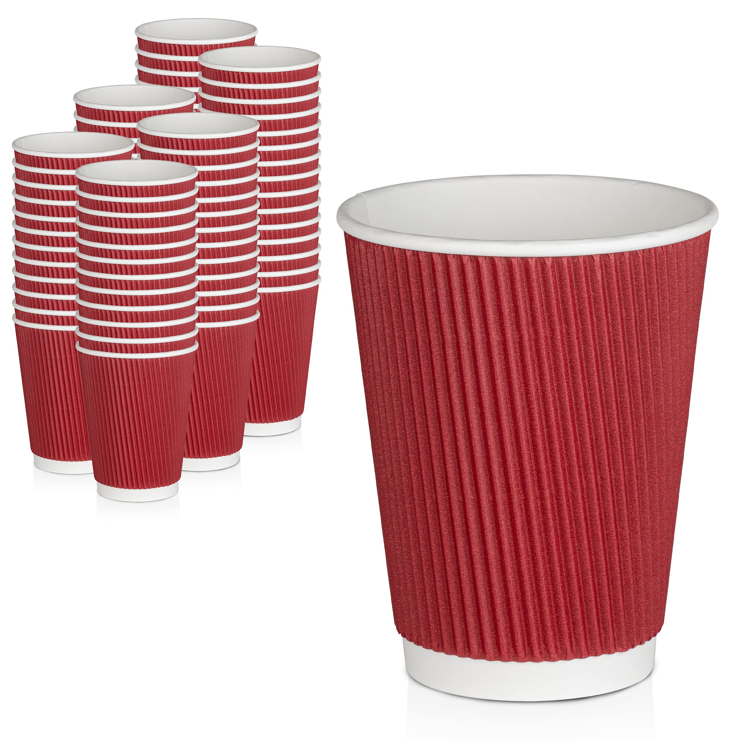 500 Pack 12 oz Red Disposable Coffee Cups - Triple Wall Insulated Hot Drink Cups for Coffee, Hot Chocolate & Tea | Travel, Office, Home & Catering Use | Eco-Friendly Corrugated Paper Cups (Lids Not Included)