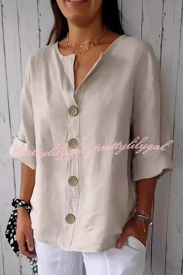 Stylish Solid Color V-Neck Loose Button Down Top for Women - Casual & Office Wear
