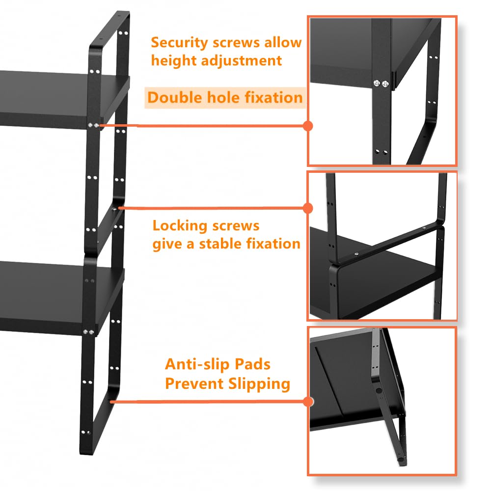 Expandable Counter Organizer Shelf - Stackable Cabinet Storage Rack for Kitchen, Bathroom & Pantry - Black 2-Pack - Perfect for Spice Organization, Small Appliance Storage & Countertop Space Saving