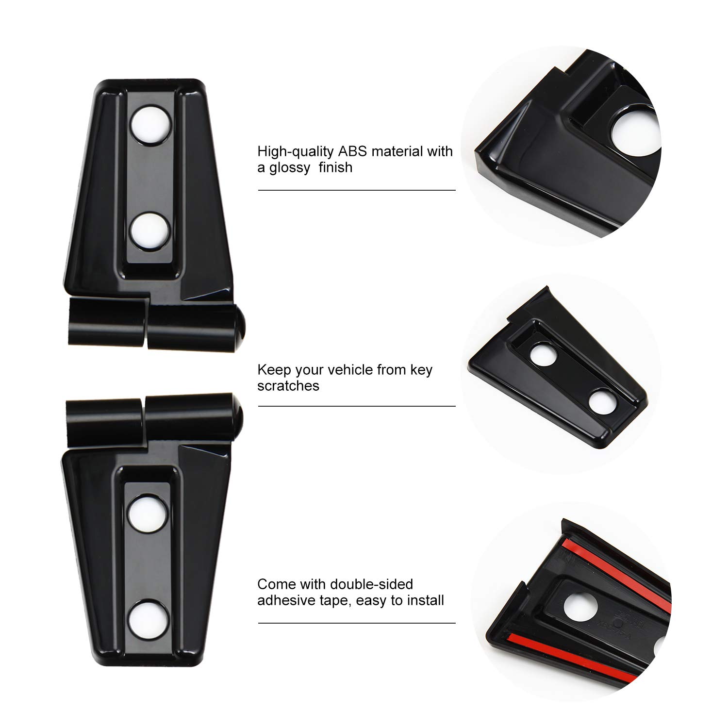 JeCar Black Door Hinge Cover Trim Exterior Accessories for Jeep Wrangler JK JKU Sport Rubicon Sahara (2007-2018) - Durable Protection & Stylish Upgrade for Off-Road Adventures