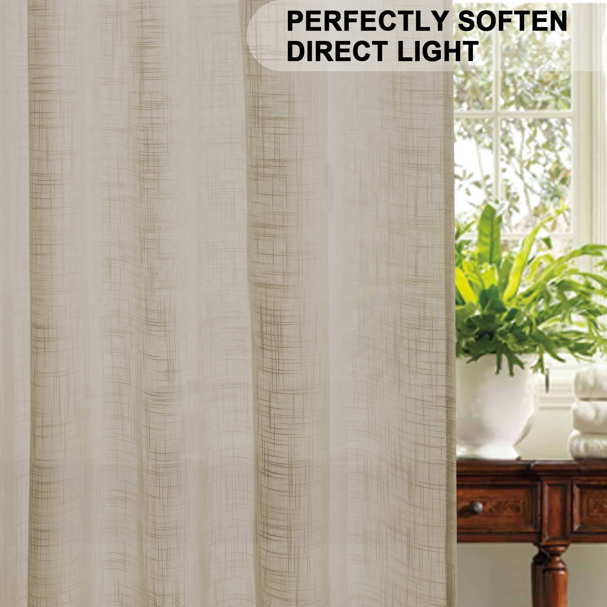 Kinryb Taupe Semi-Sheer Faux Linen Curtains - 52