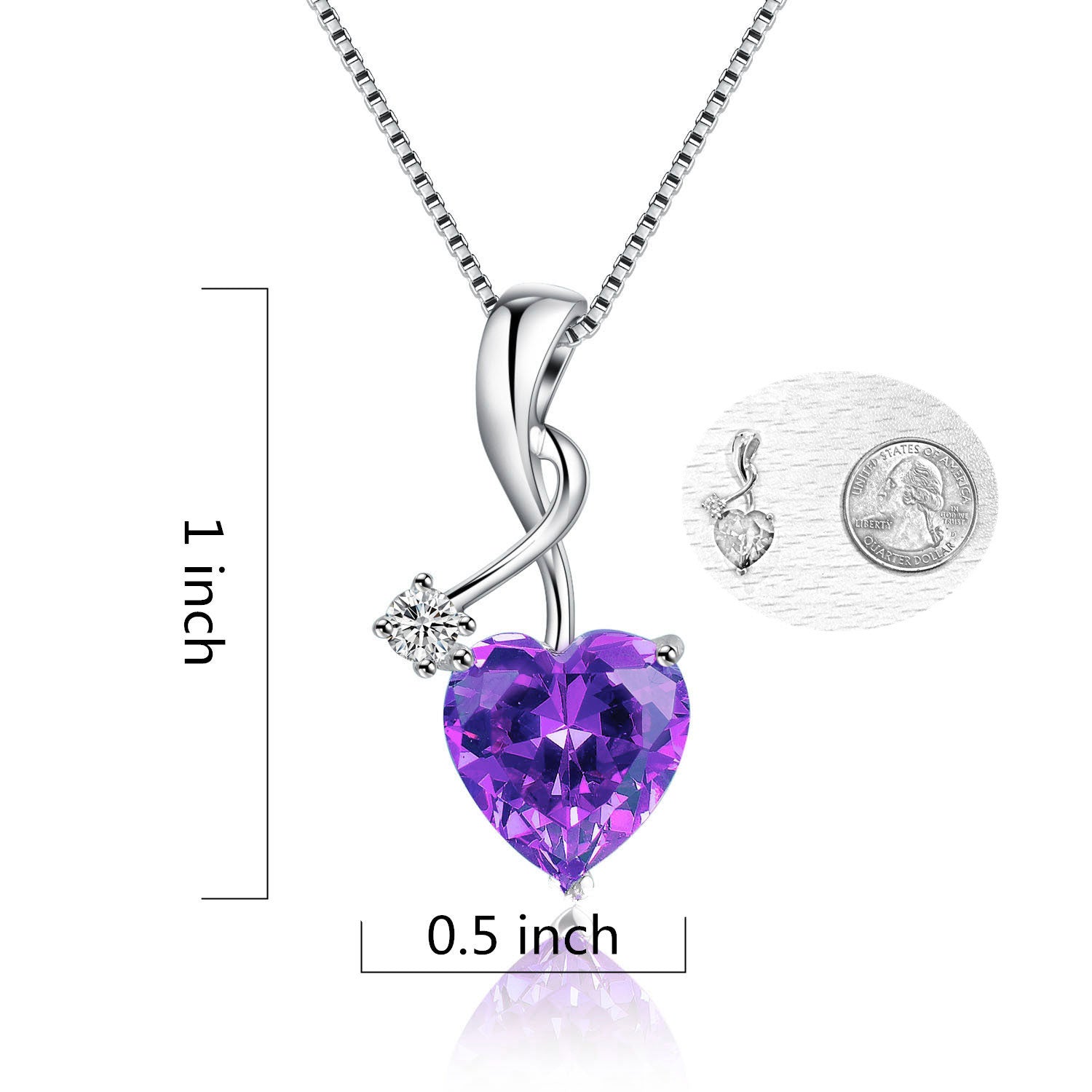 MABELLA Sterling Silver Heart Necklace with 4.0 CTW Simulated Gemstone Pendant - Elegant Jewelry Gift for Women, Perfect for Valentine's Day, Anniversary or Birthday