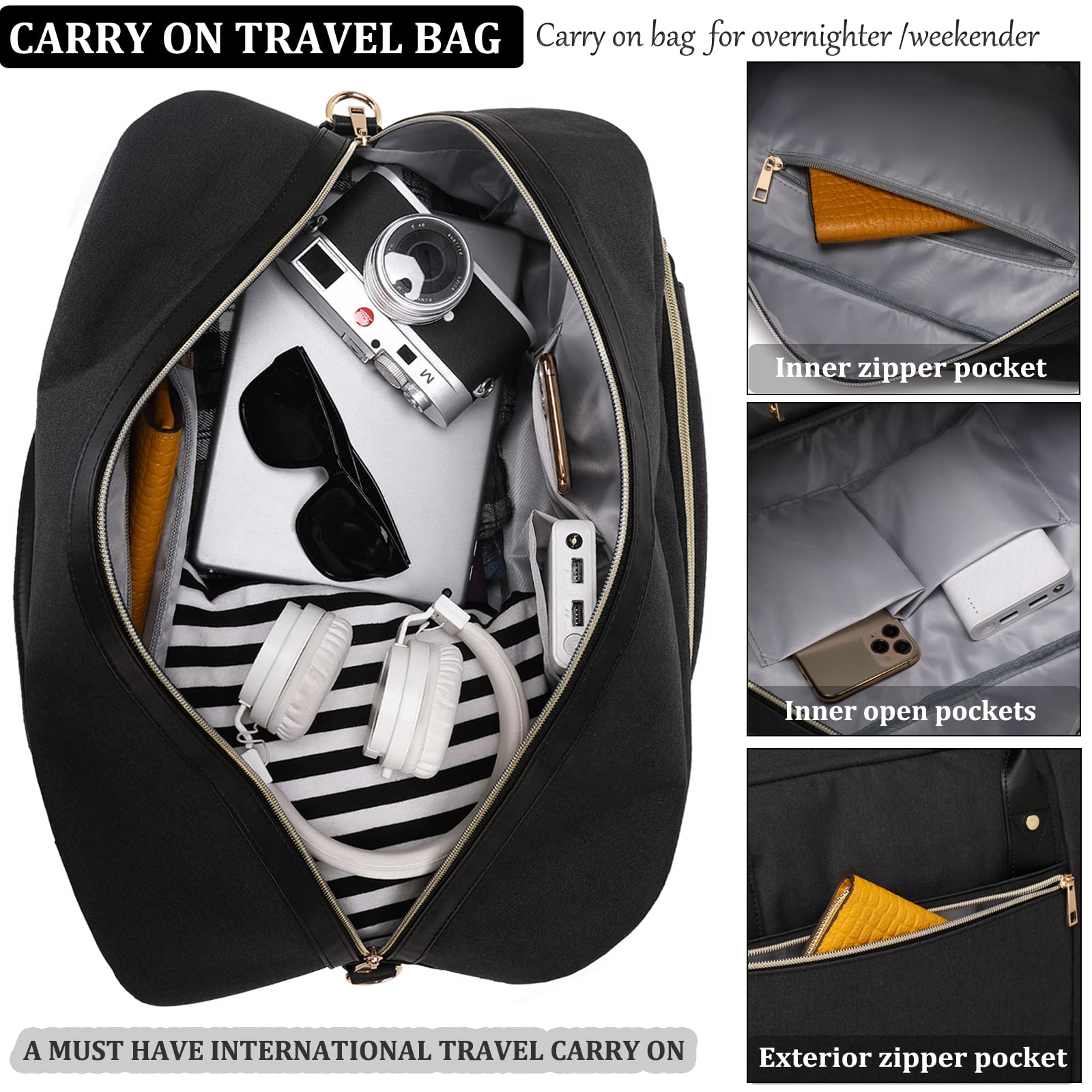 Stylish Leather Weekender Bag for Women & Men - Duffle Overnight Travel Tote Carry On Luggage - Perfect for Business Trips, Gym, Weekend Getaways & Airplane Travel