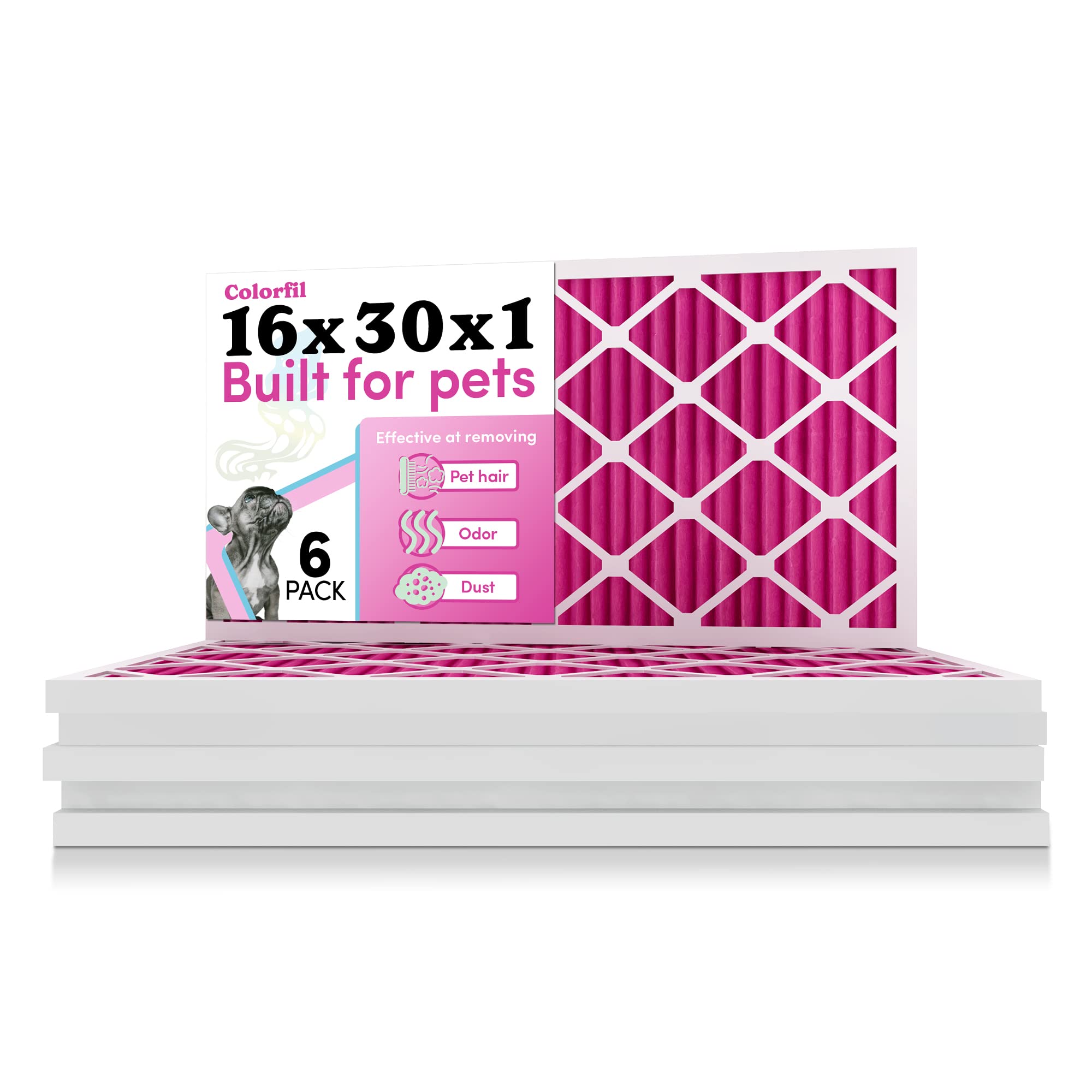 16x30x1 MERV 8 Air Filter 6 Pack - Color-Changing HVAC & AC Filters for Pet Hair, Cat & Dog Odor Control | Ideal for Homes with Pets, Allergies, and Improved Indoor Air Quality