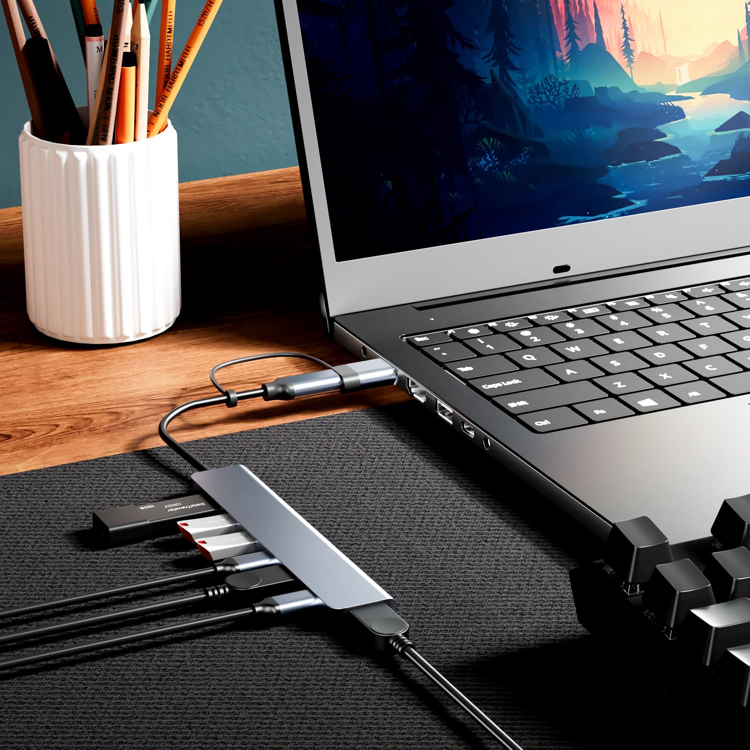 7-in-1 Aluminum USB C Hub with 2x USB-C & 5x USB-A 3.0 Ports - Ultra Slim Portable Adapter for Laptop, MacBook, Gaming (PS4/Xbox), Office (Printer/Keyboard/Mouse) & External Storage (HDD/Flash Drive) - Expand Connectivity for Work, Gaming & Travel