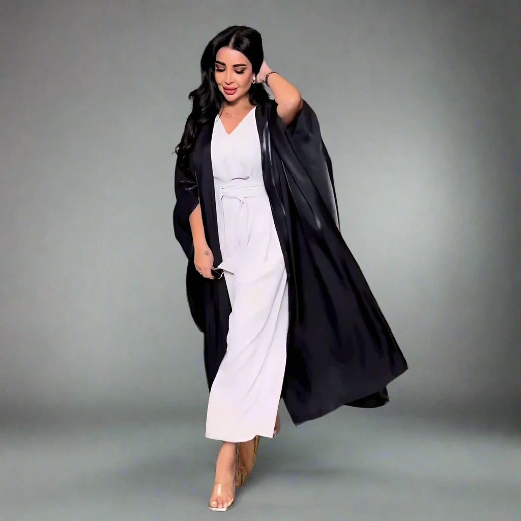 Elegant Hijab Batwing Sleeve Farasha Cardigan Open Abaya Dress for Muslim Women - Modest Islamic Fashion for Prayer, Eid, and Special Occasions