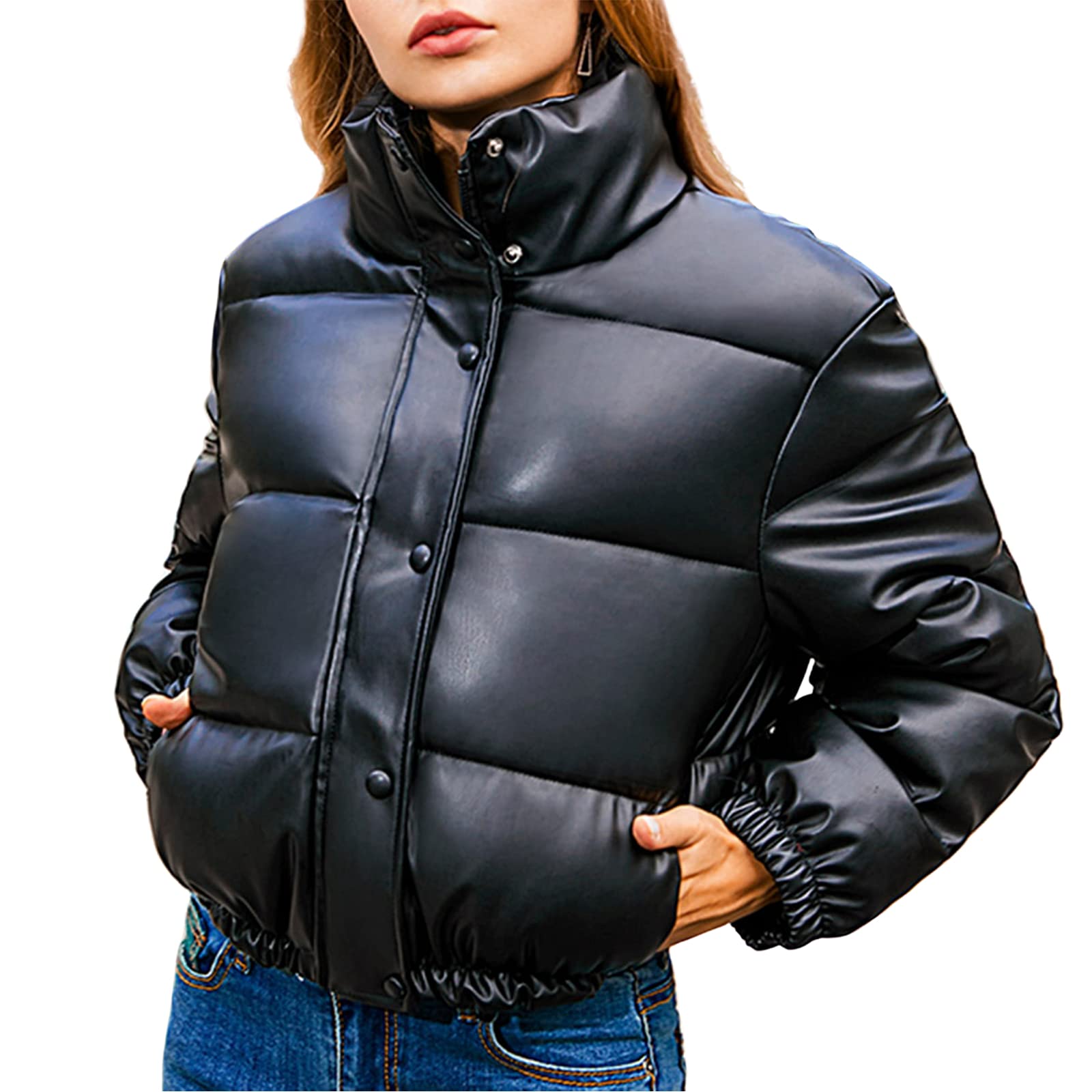 Women's Cropped Puffer Jacket with Stand Collar - Stylish Short Puffy Coat for Winter - Perfect for Casual Outings, Travel & Outdoor Activities