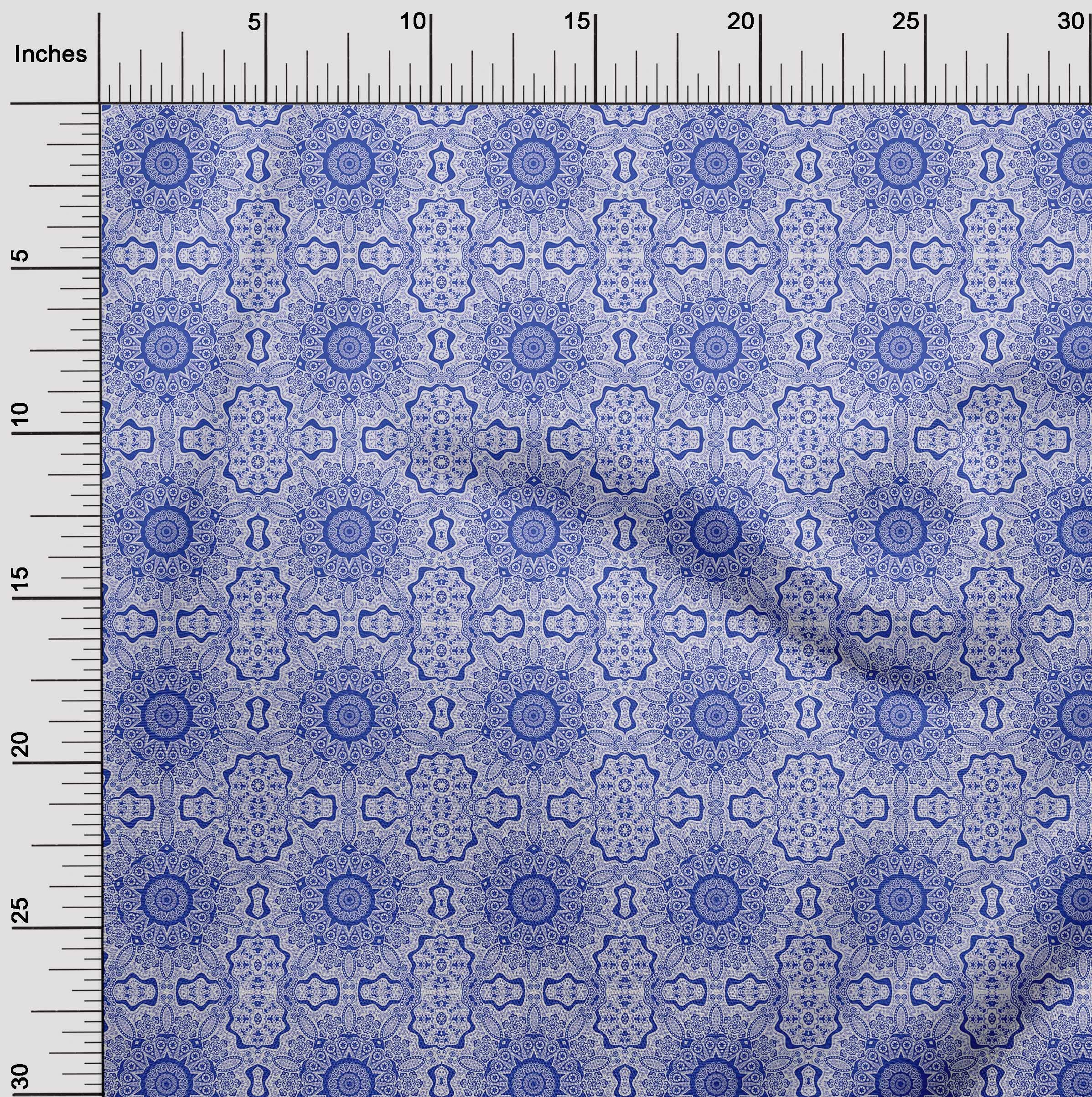oneOone Velvet Medium Blue Moroccan Mosaic Print Fabric - 58 Inch Wide DIY Sewing Material for Clothing, Home Decor & Crafts | Premium Soft Fabric by The Yard for Dresses, Curtains & Upholstery