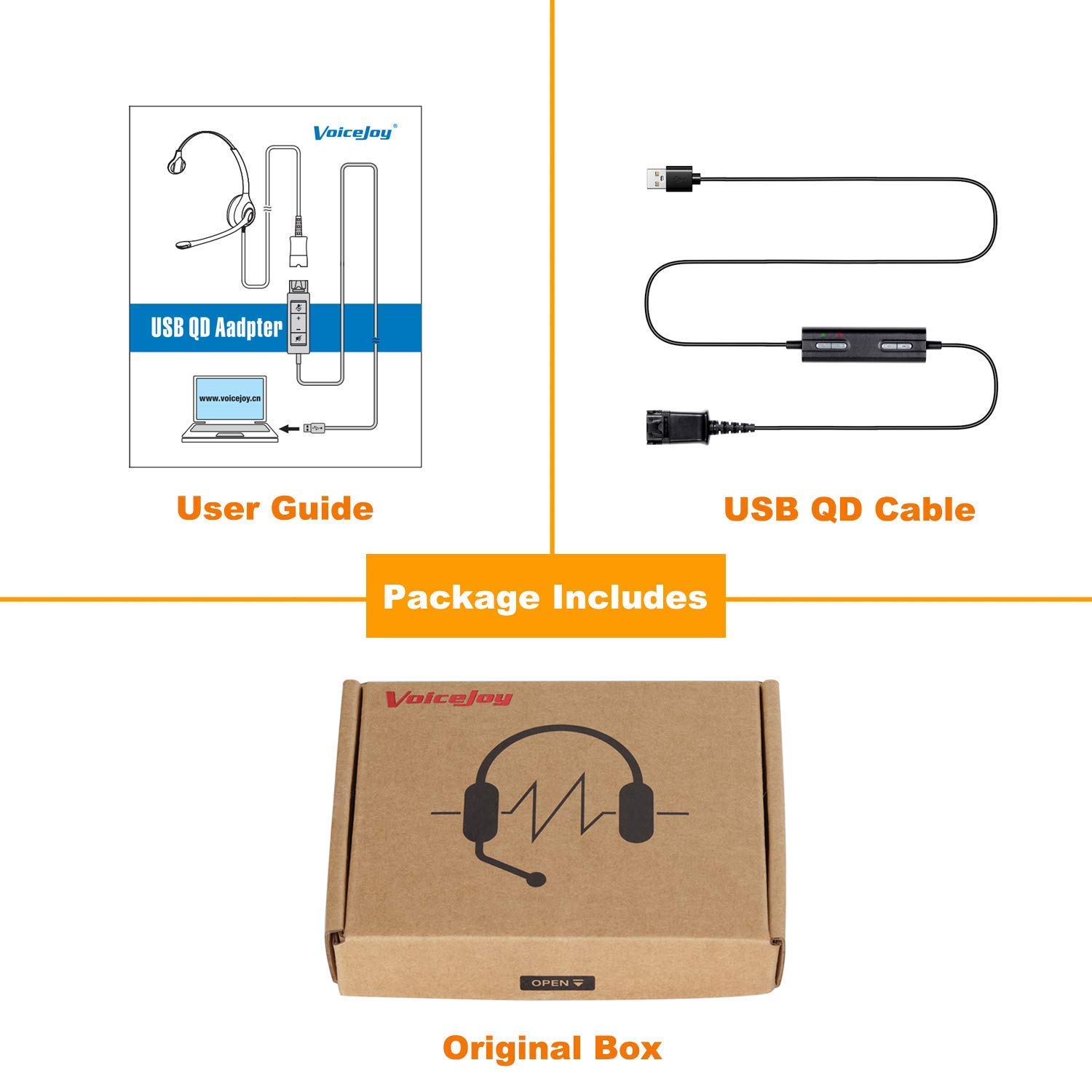 VoiceJoy QD to USB Adapter Cable with Volume Control & Separate Mute for Speaker/Microphone - Compatible with Plantronics Headsets (Perfect for Call Centers, Online Meetings & Gaming Headsets)