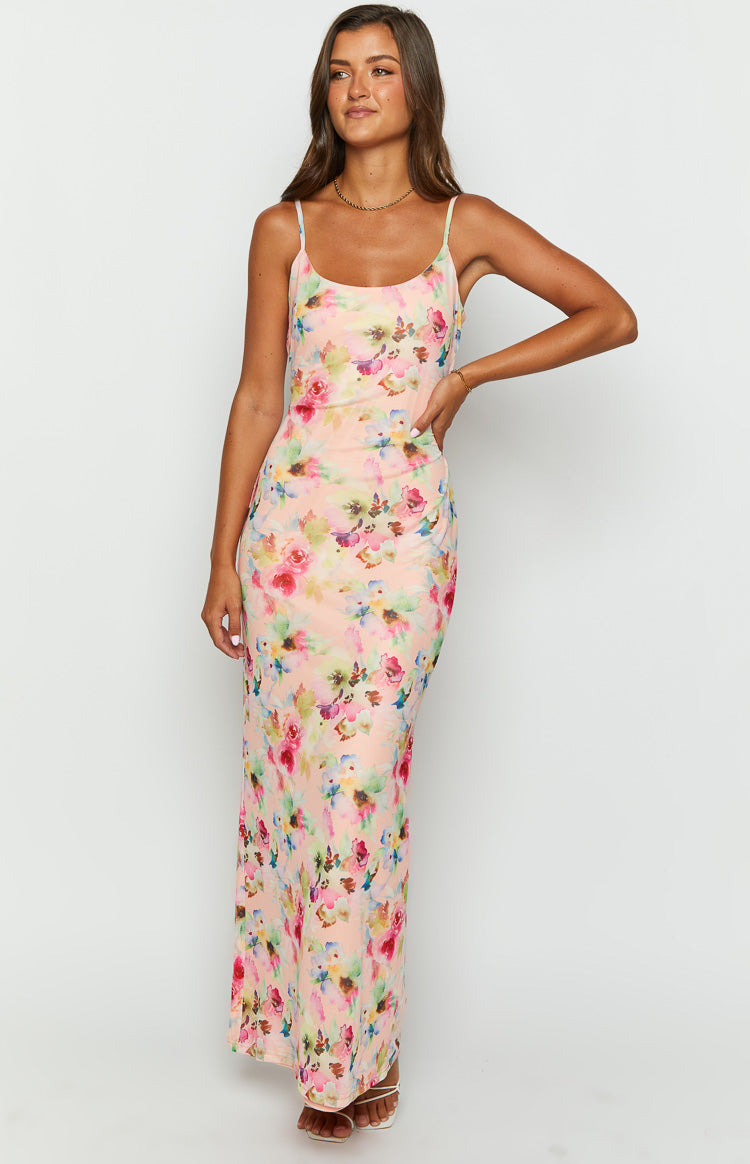 Aster Pink Floral Mesh Maxi Dress - Women's Elegant Summer Beach Dress for Vacation, Party & Wedding | Lightweight & Comfortable