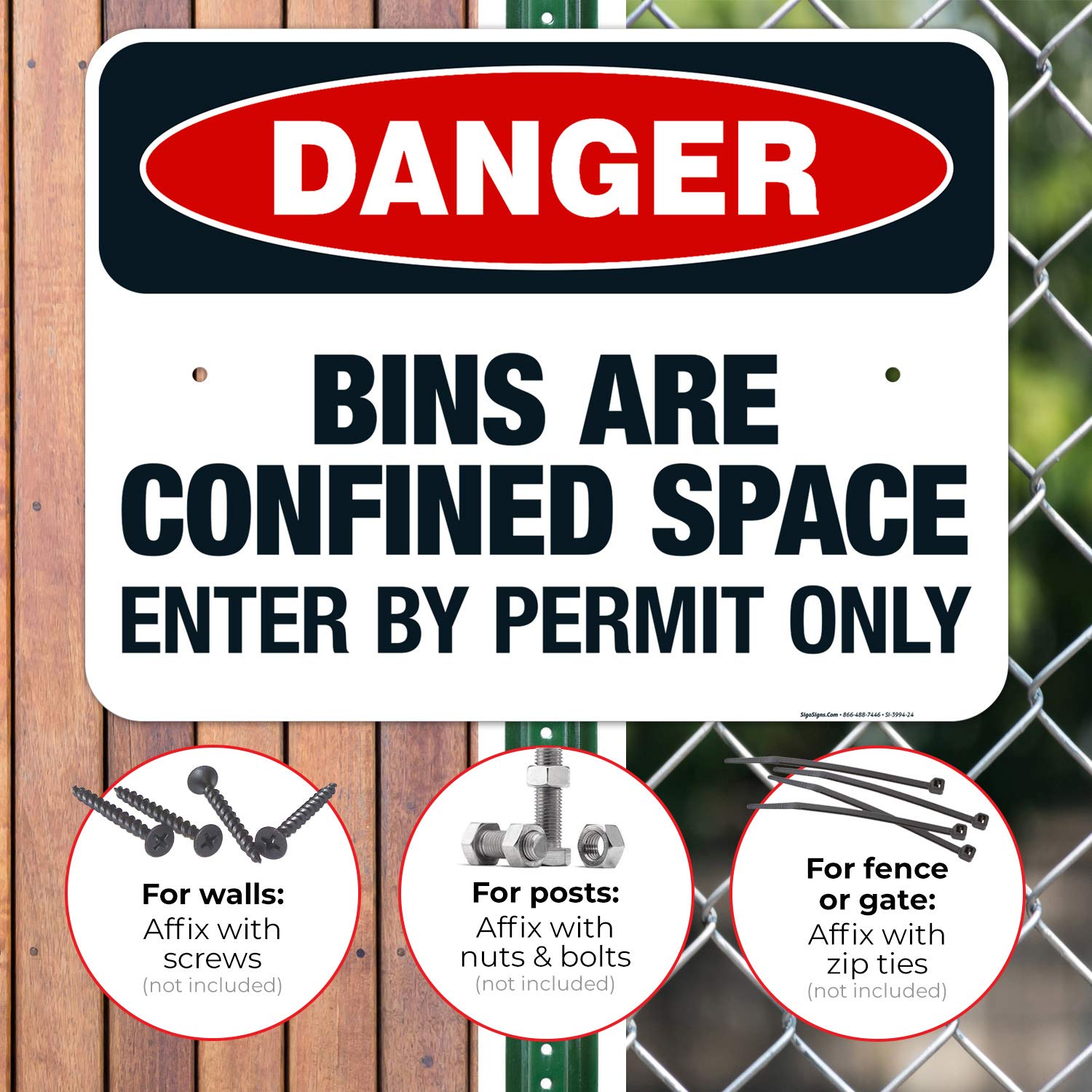 OSHA Approved Danger Sign - Confined Space Enter by Permit Only, 18x24 Inches | Rust-Free .063 Aluminum, Fade Resistant for Indoor/Outdoor Use | Made in USA | Ideal for Construction Sites, Warehouses & Industrial Safety Areas